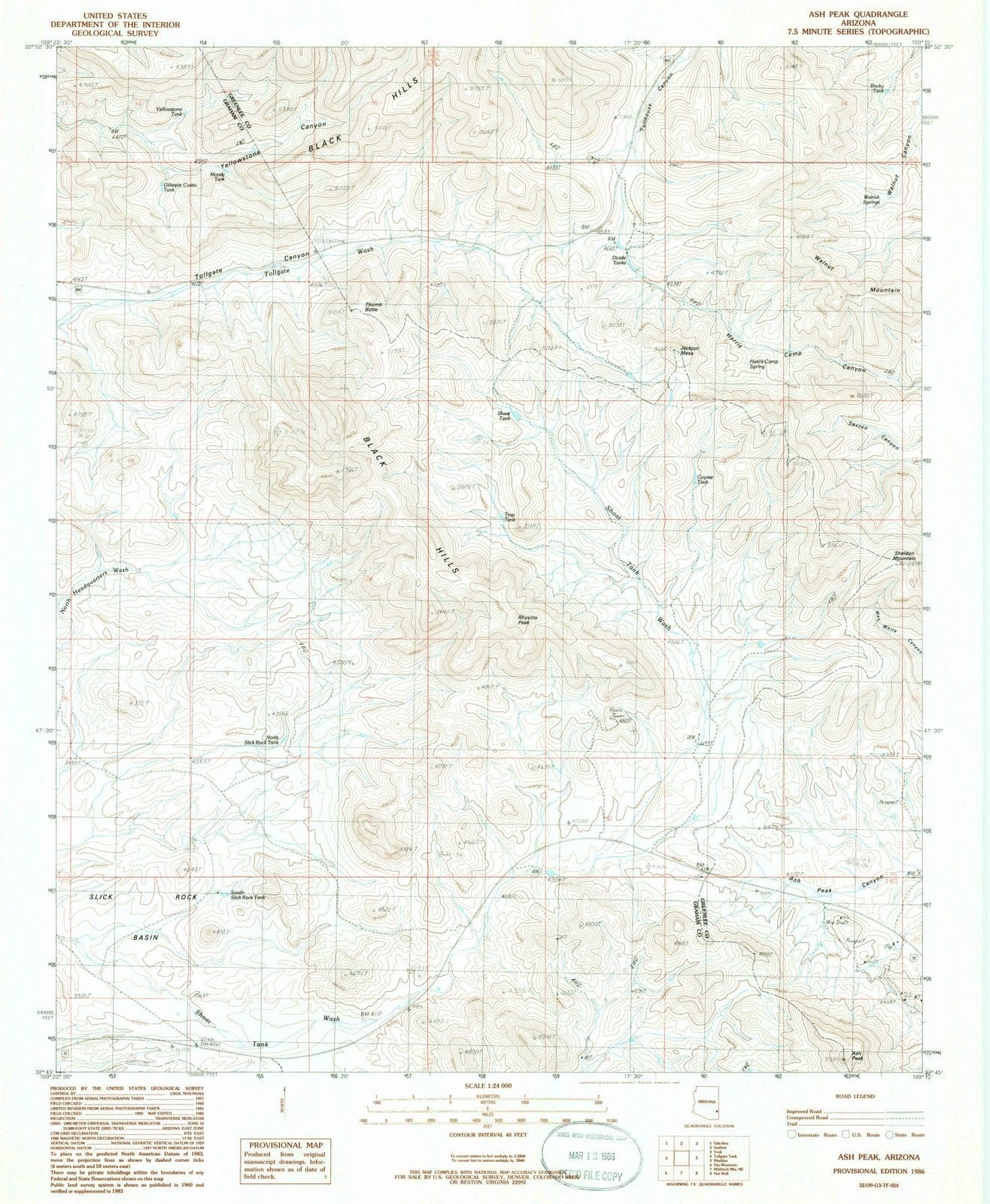 1986 Ash Peak, AZ - Arizona - USGS Topographic Map
