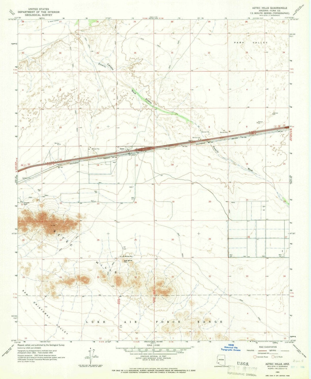 1965 Aztec Hills, AZ - Arizona - USGS Topographic Map
