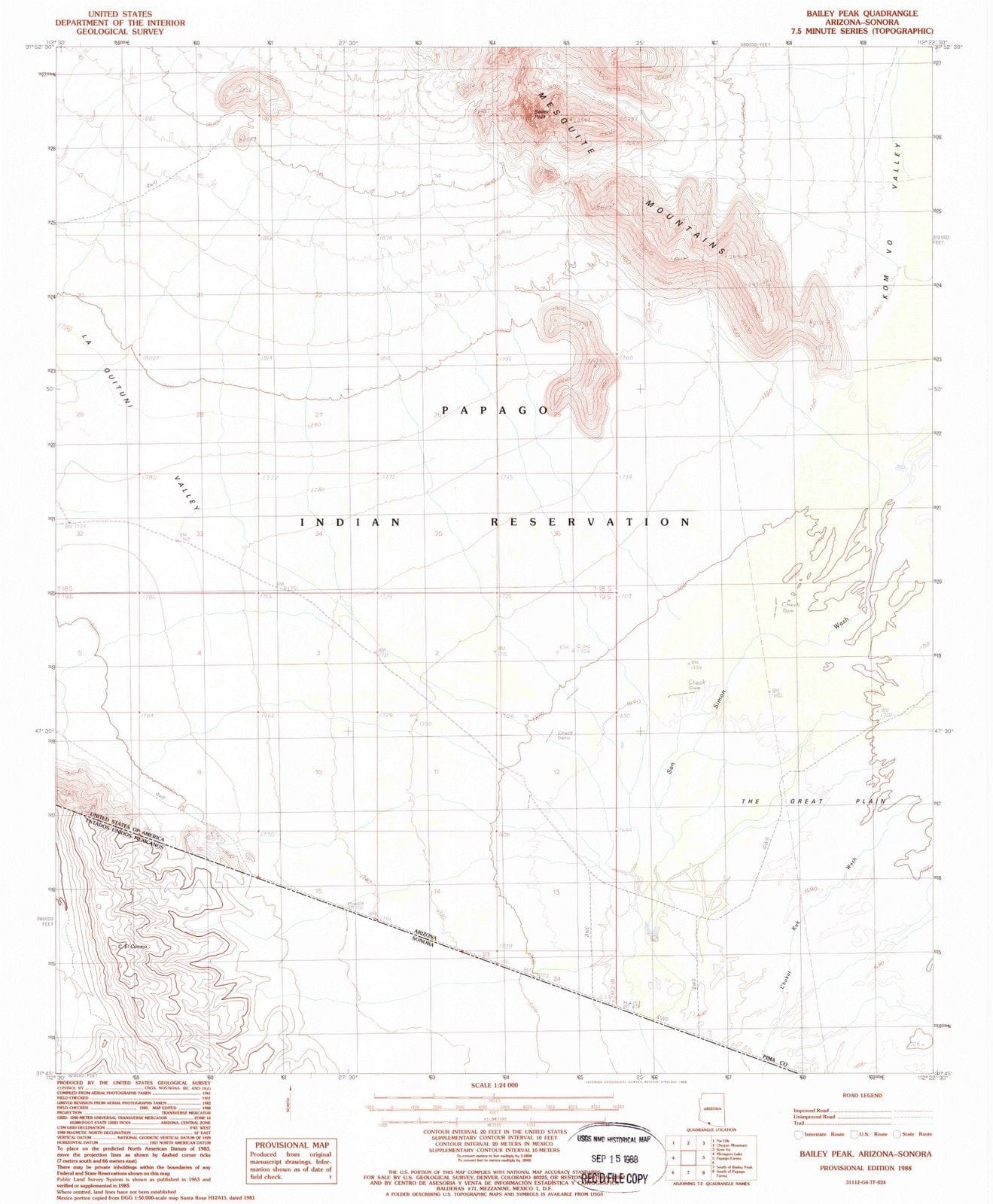 1988 Bailey Peak, AZ - Arizona - USGS Topographic Map