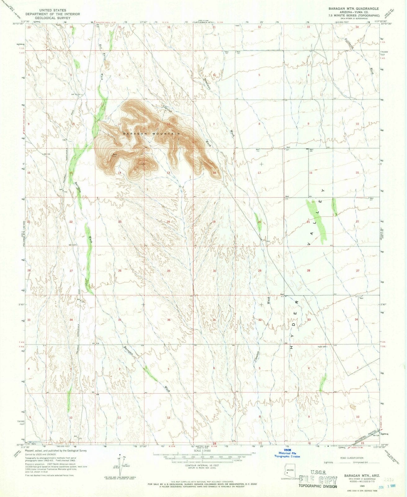 1965 Baragan MTN, AZ - Arizona - USGS Topographic Map