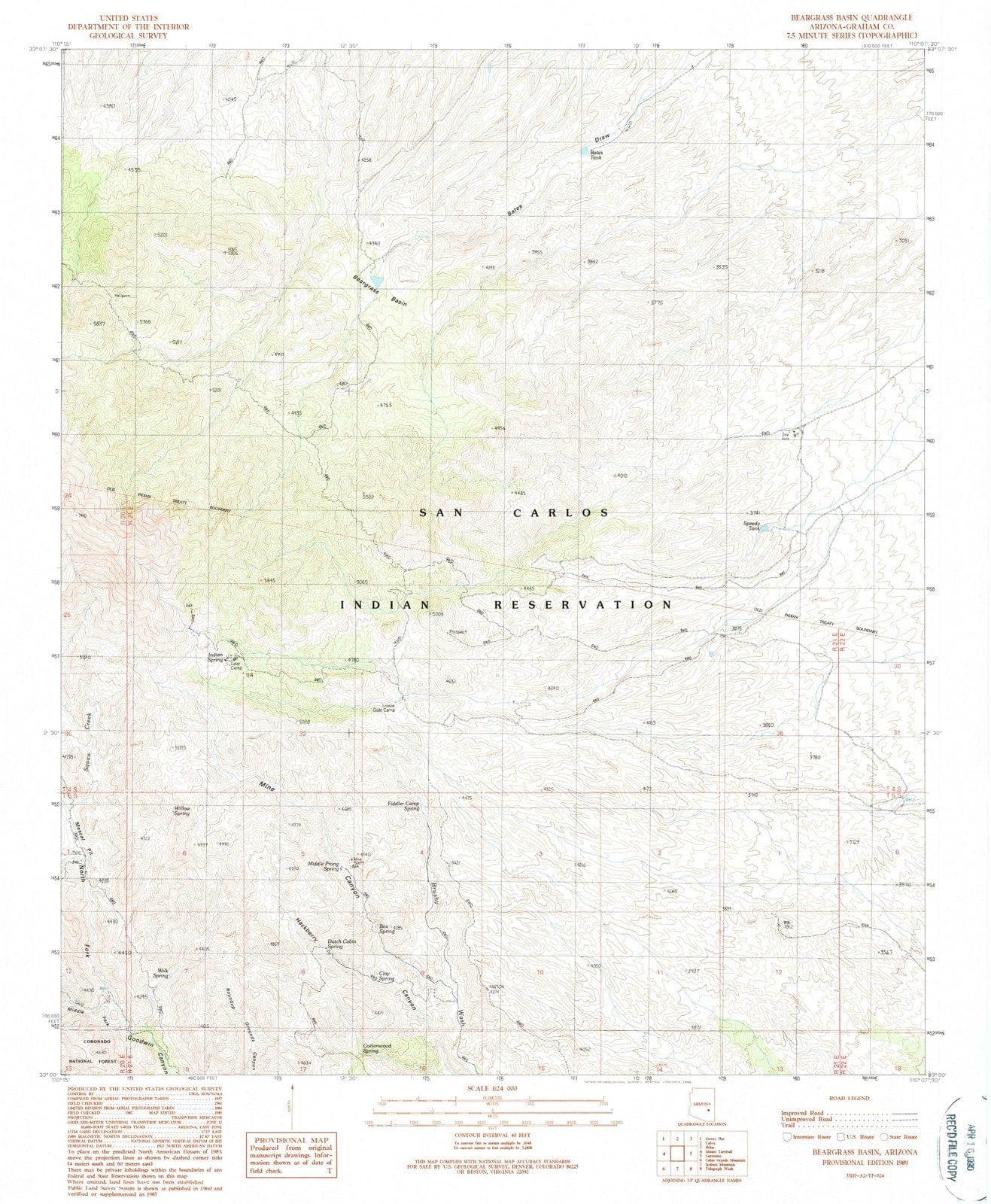 1989 Beargrass Basin, AZ - Arizona - USGS Topographic Map