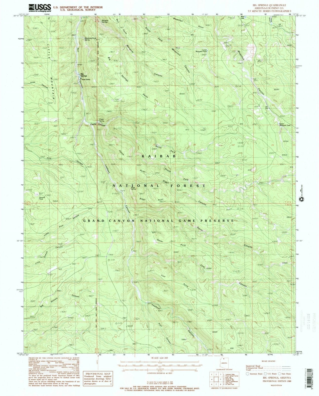 1988 Big Springs, AZ - Arizona - USGS Topographic Map
