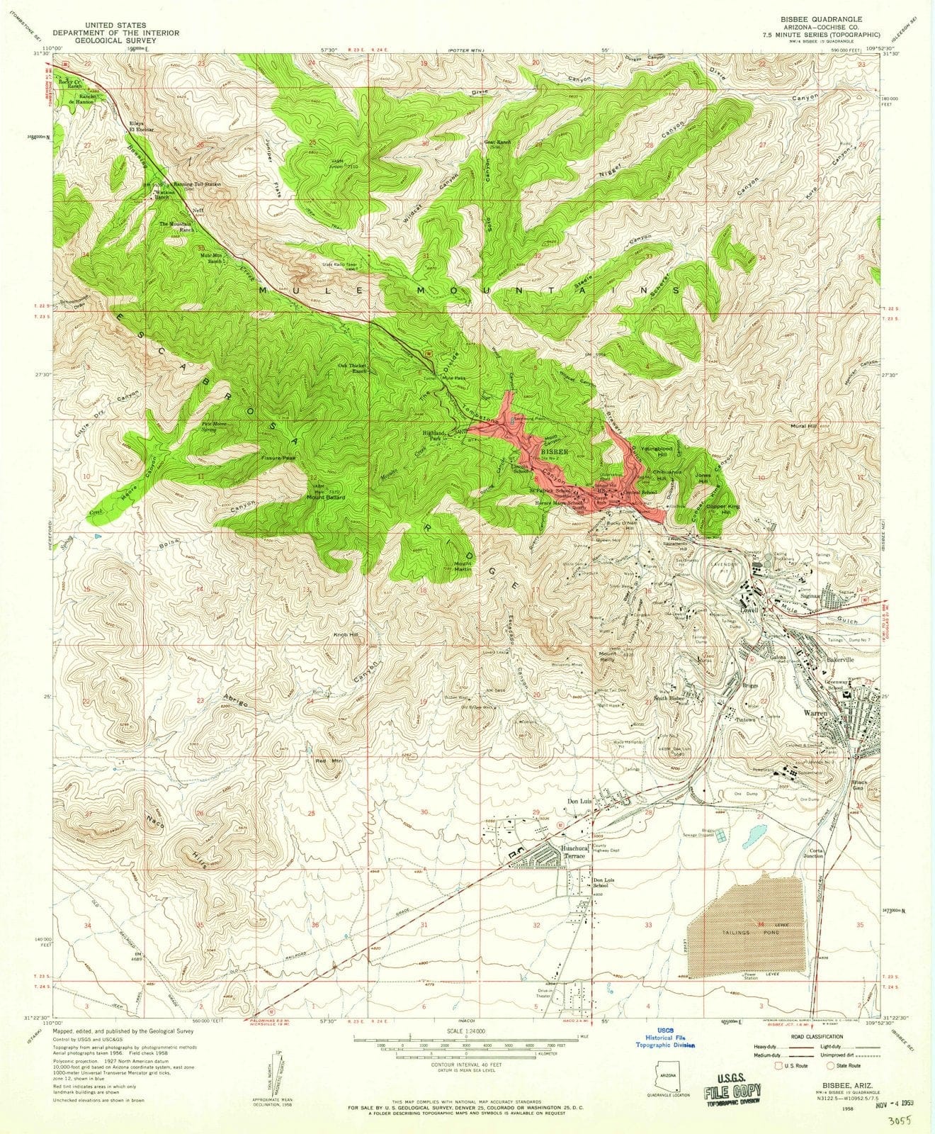 1958 Bisbee, AZ - Arizona - USGS Topographic Map v3