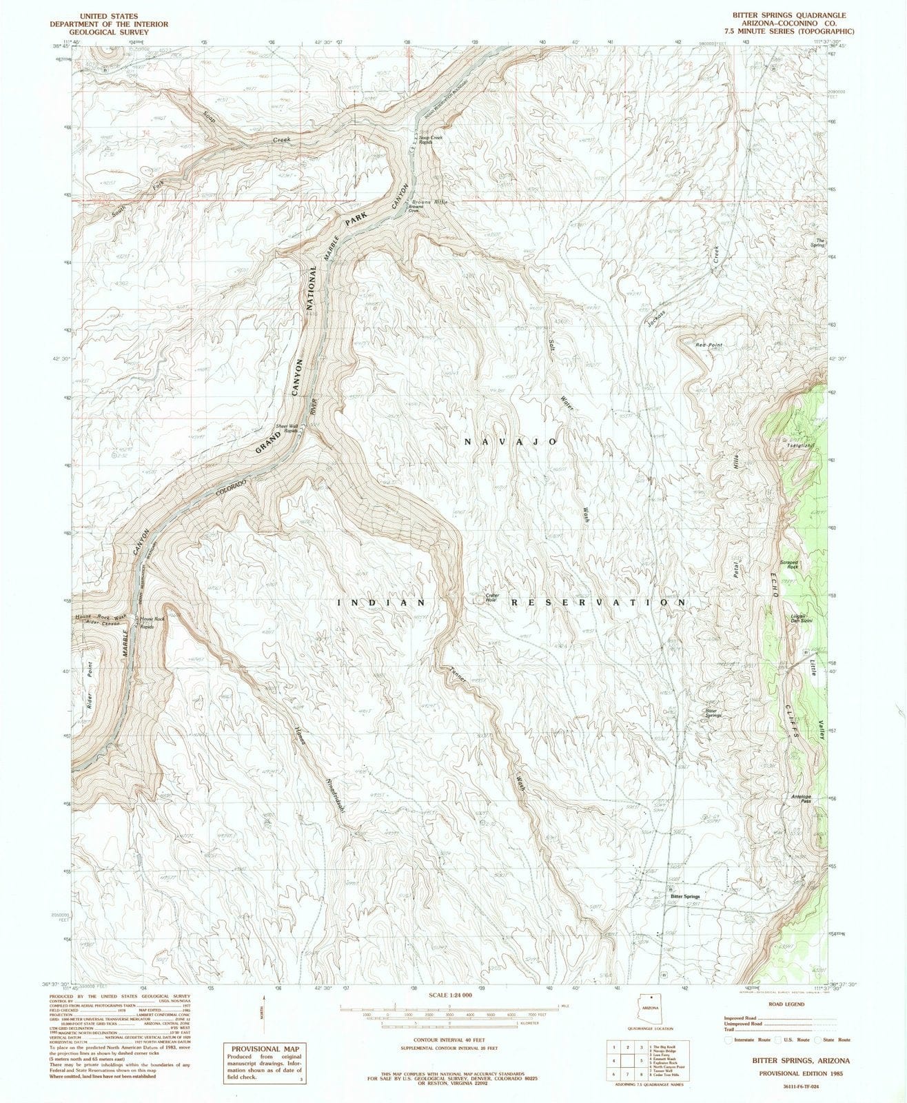 1985 Bitter Springs, AZ - Arizona - USGS Topographic Map