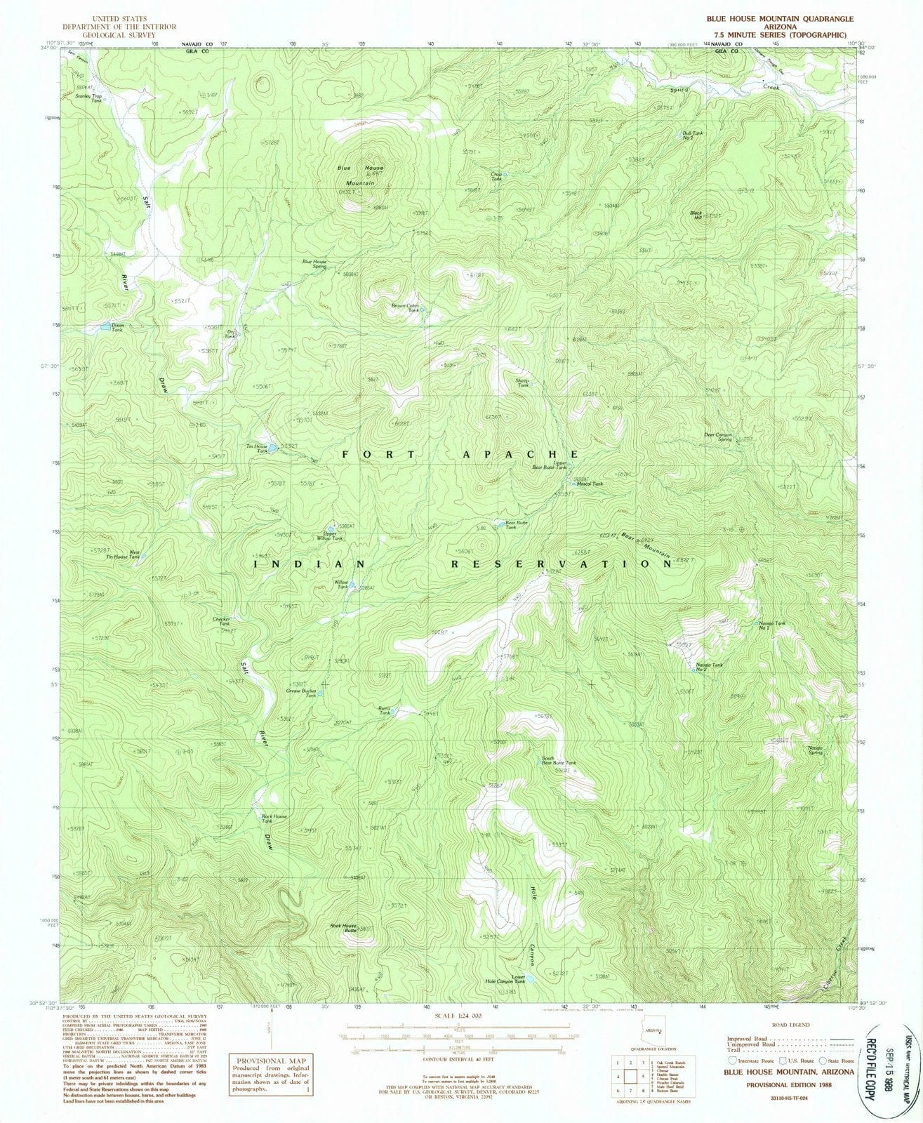 1988 Blue House Mountain, AZ - Arizona - USGS Topographic Map