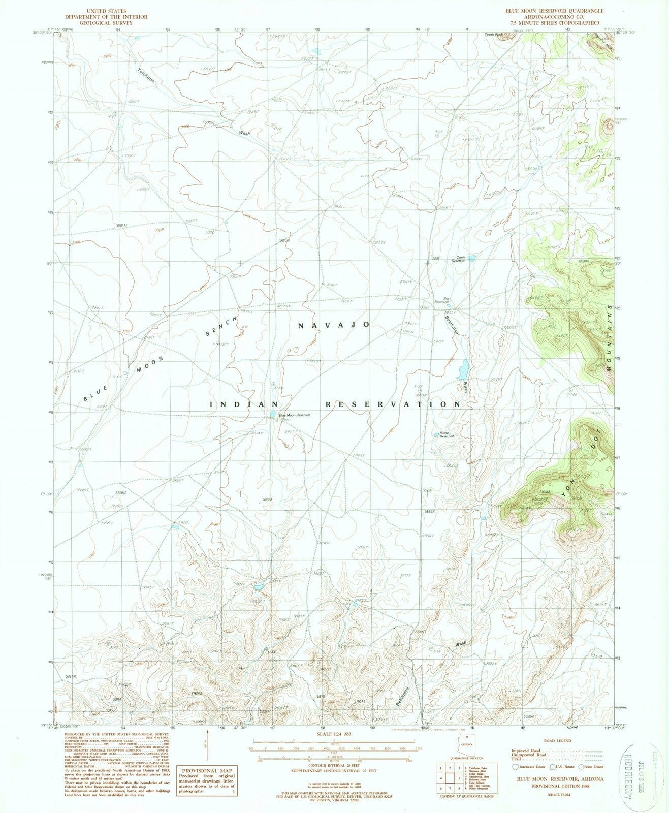 1988 Blue Moon Reservoir, AZ - Arizona - USGS Topographic Map