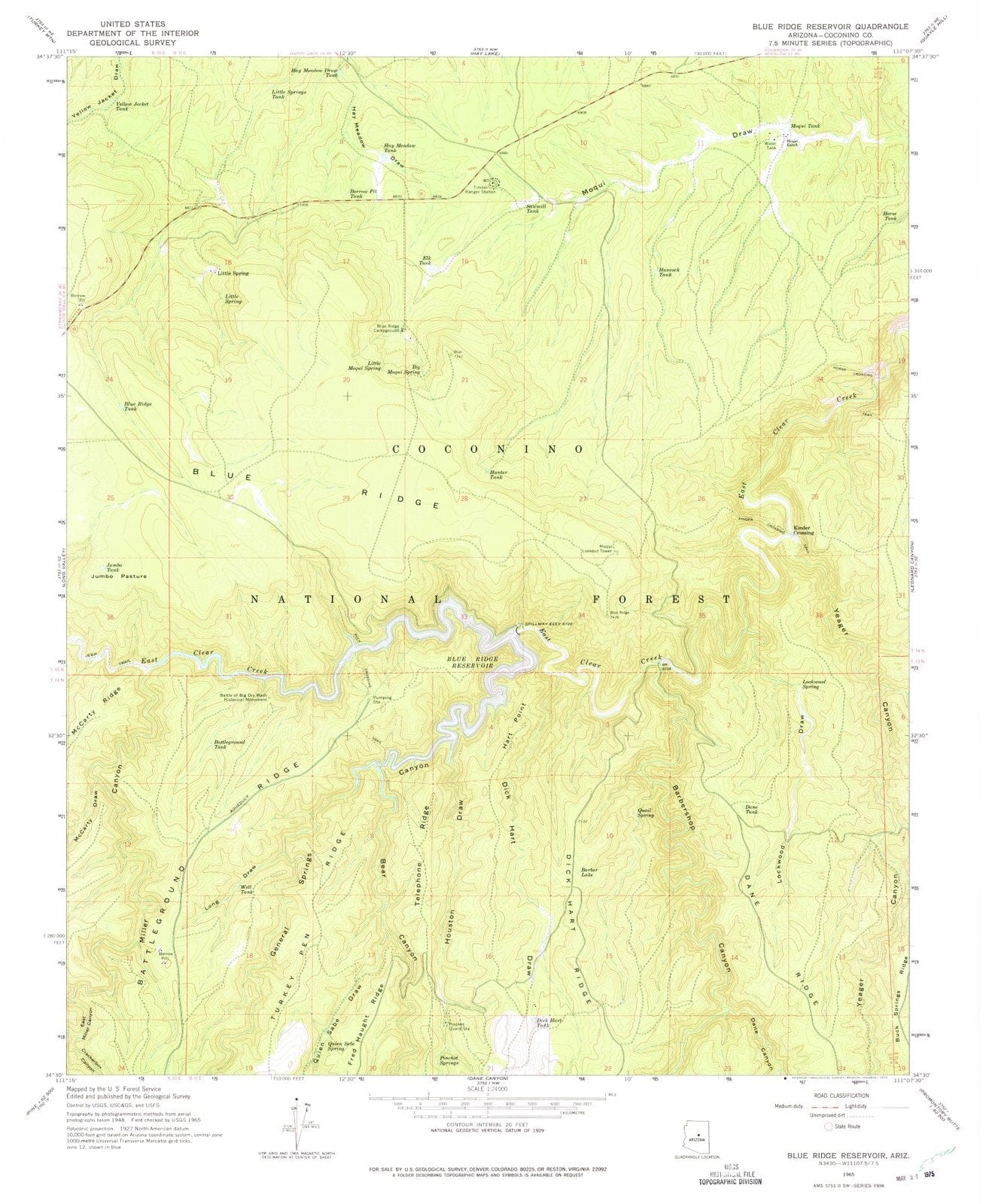 1965 Blue Ridge Reservoir, AZ - Arizona - USGS Topographic Map