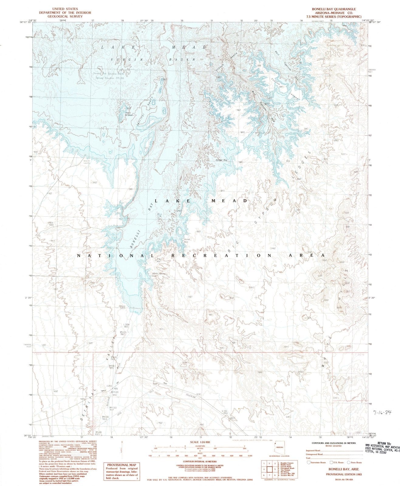 1983 Bonelli Bay, AZ - Arizona - USGS Topographic Map