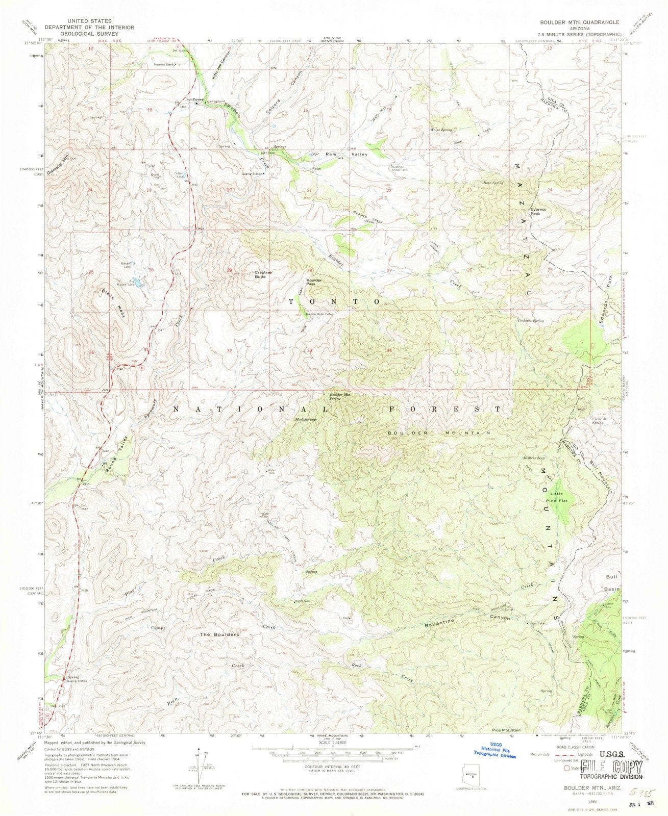 1964 Boulder MTN, AZ - Arizona - USGS Topographic Map