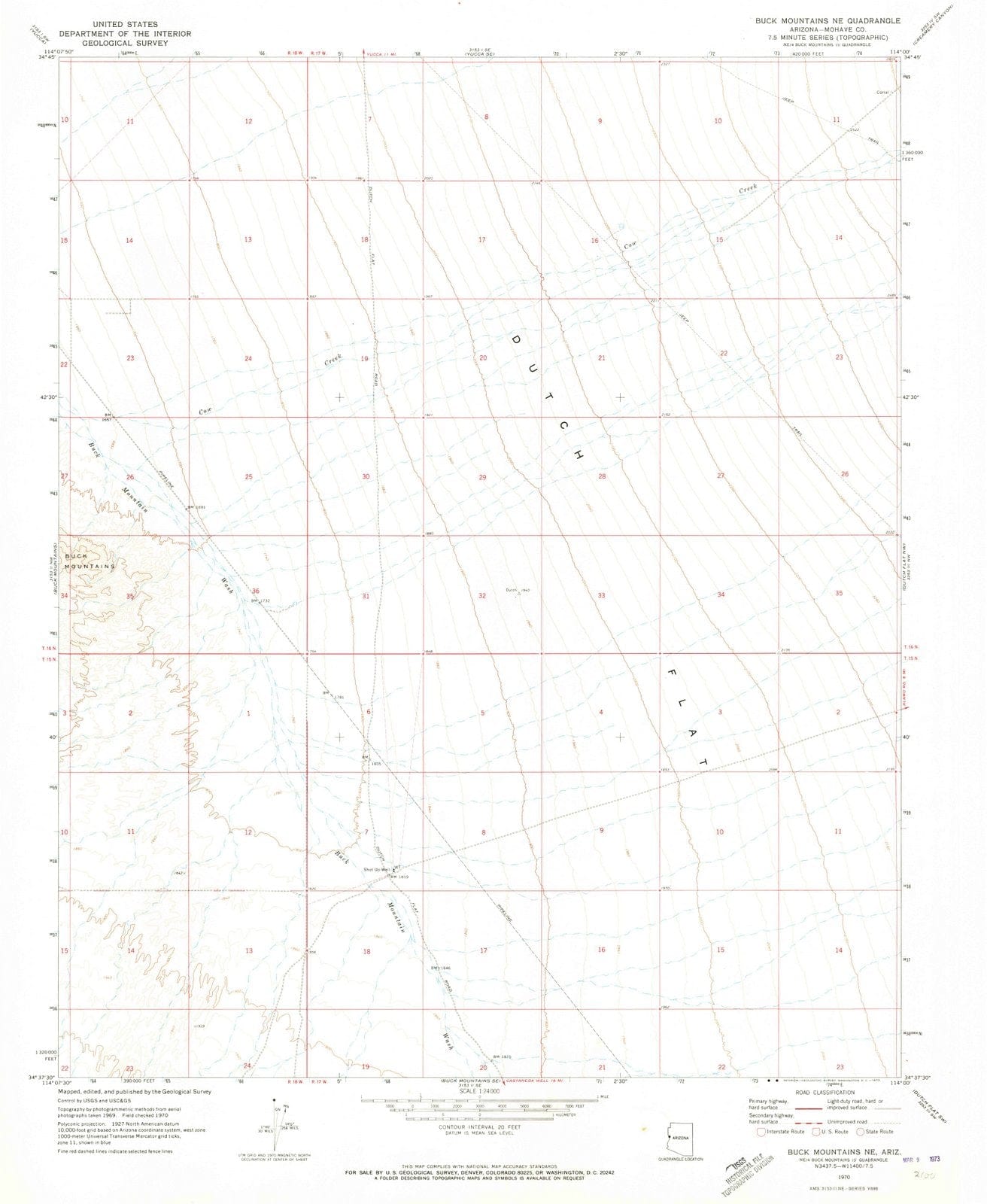 1970 Buck Mountains, AZ - Arizona - USGS Topographic Map