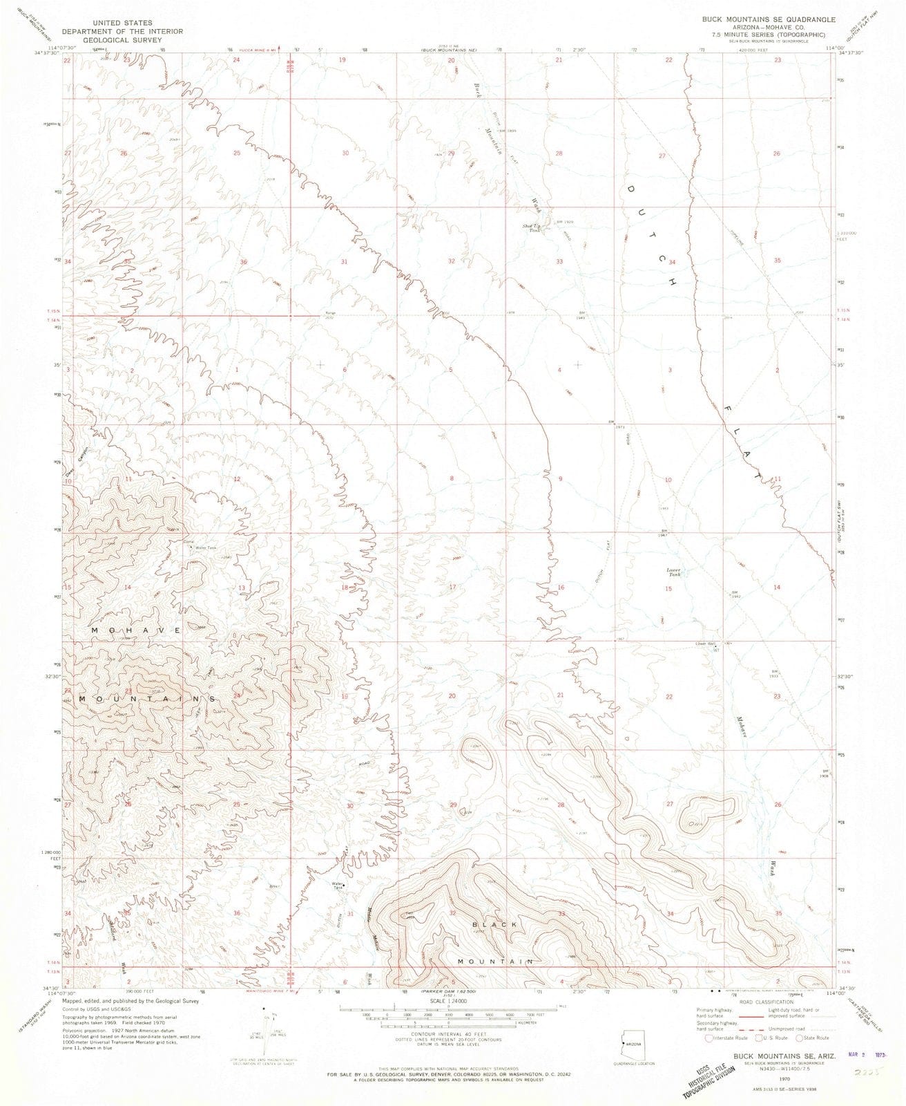 1970 Buck Mountains, AZ - Arizona - USGS Topographic Map v2
