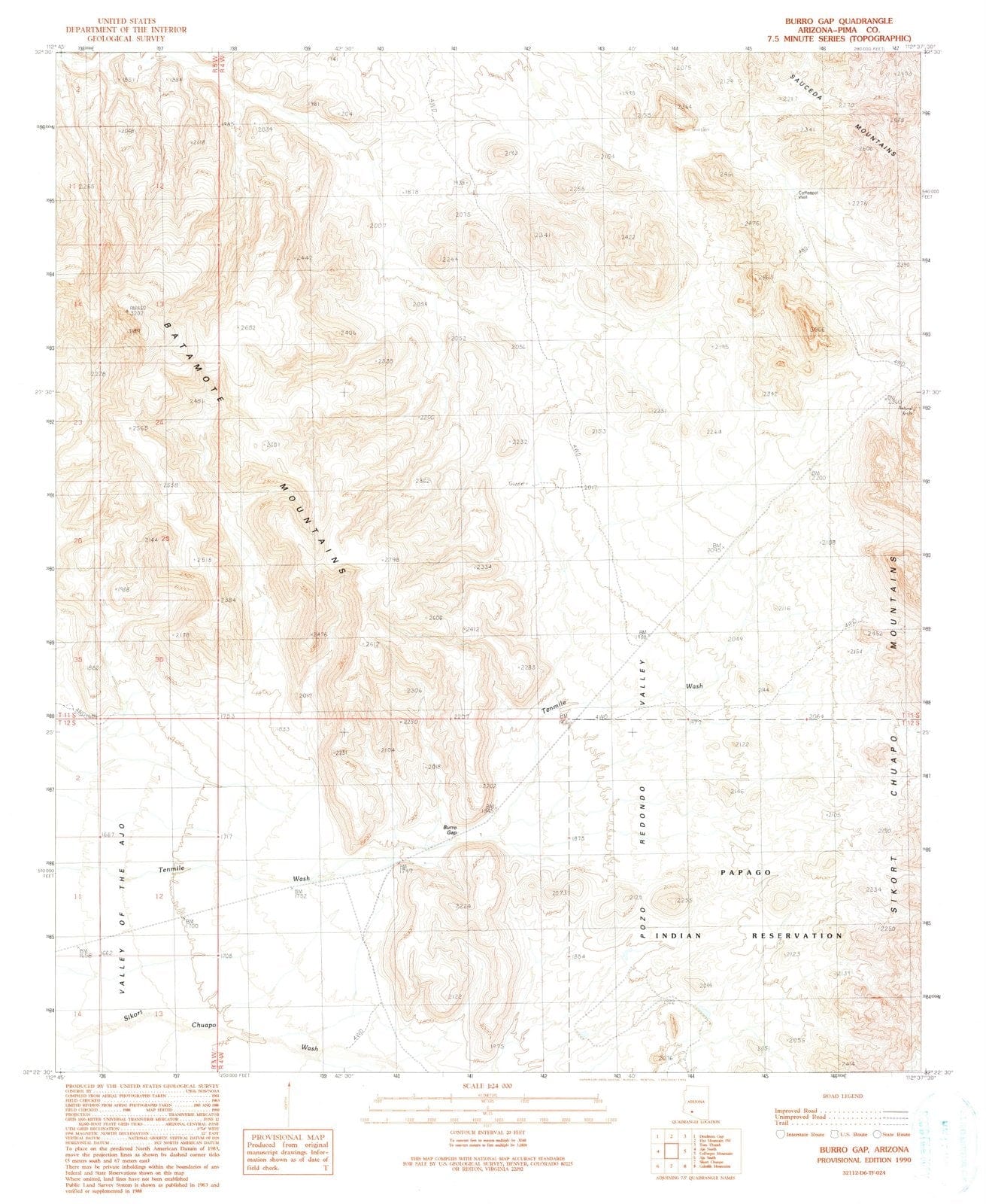 1990 Burro Gap, AZ - Arizona - USGS Topographic Map
