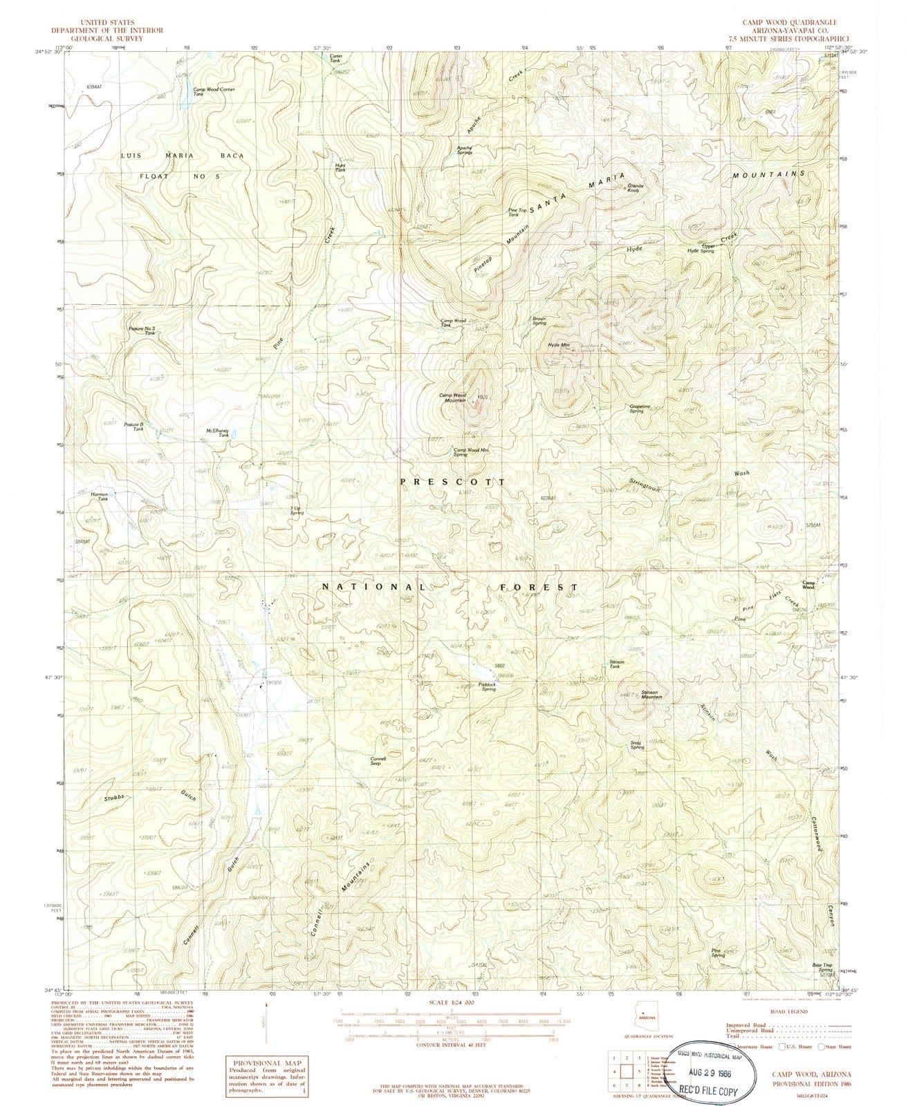 1986 Camp Wood, AZ - Arizona - USGS Topographic Map