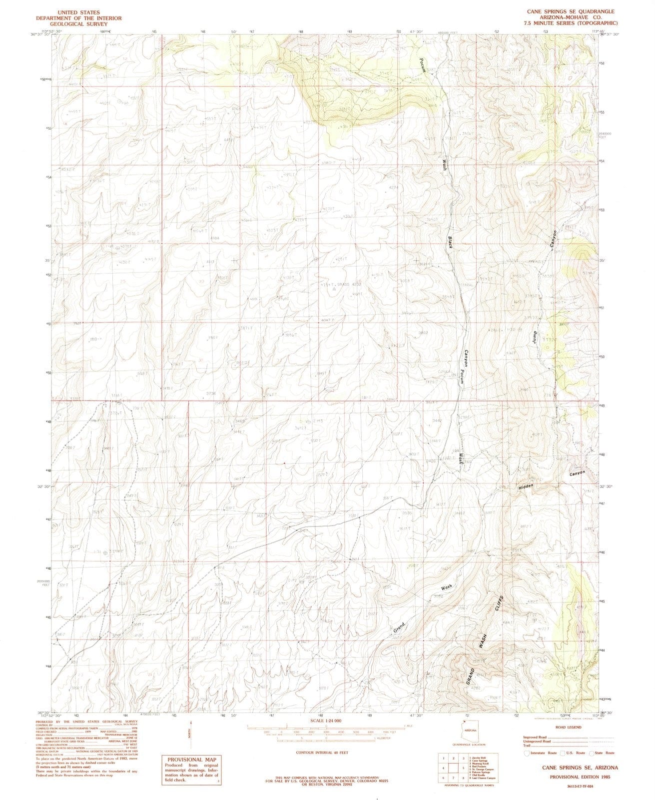 1985 Cane Springs, AZ - Arizona - USGS Topographic Map