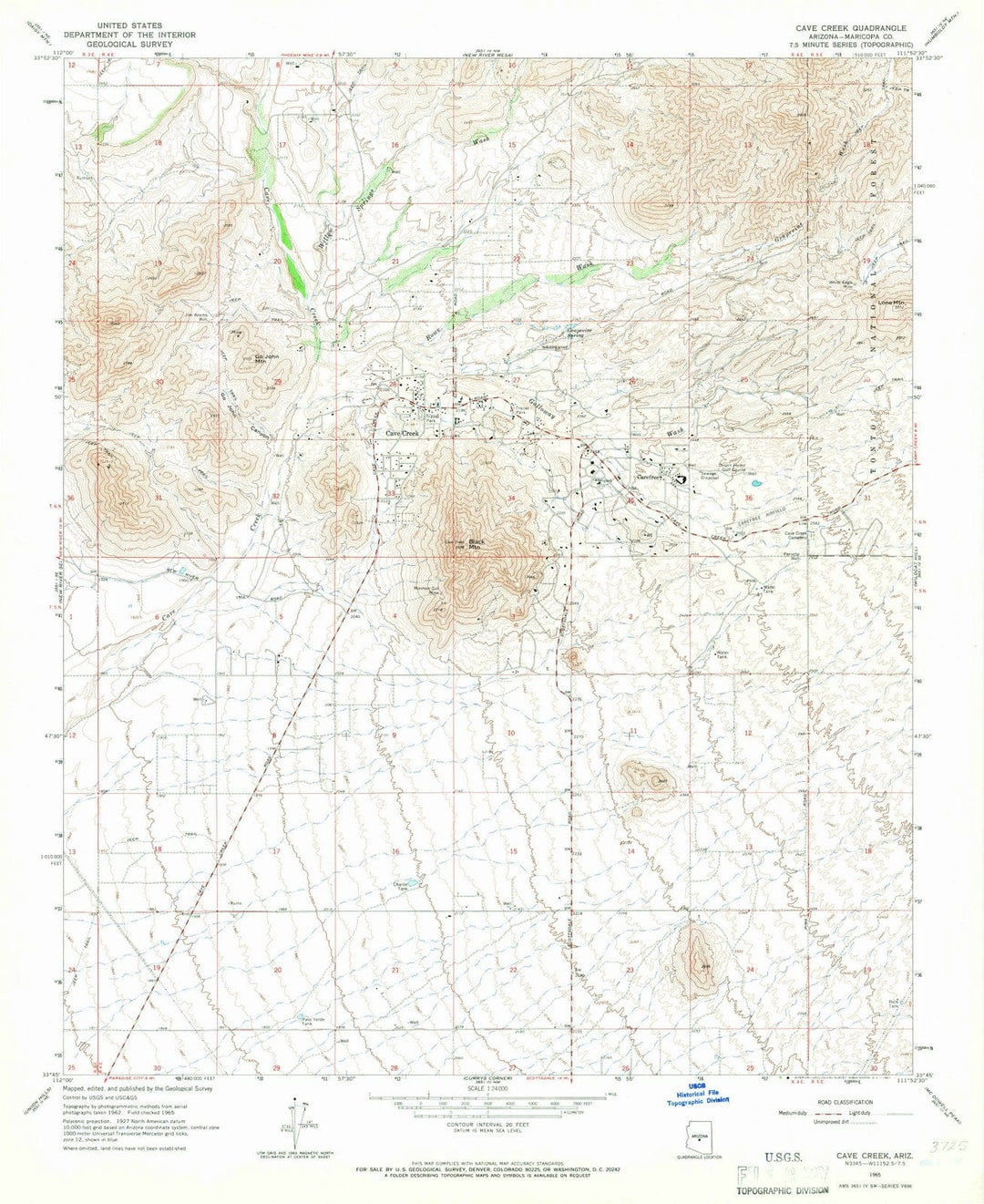 1965 Cave Creek, AZ - Arizona - USGS Topographic Map