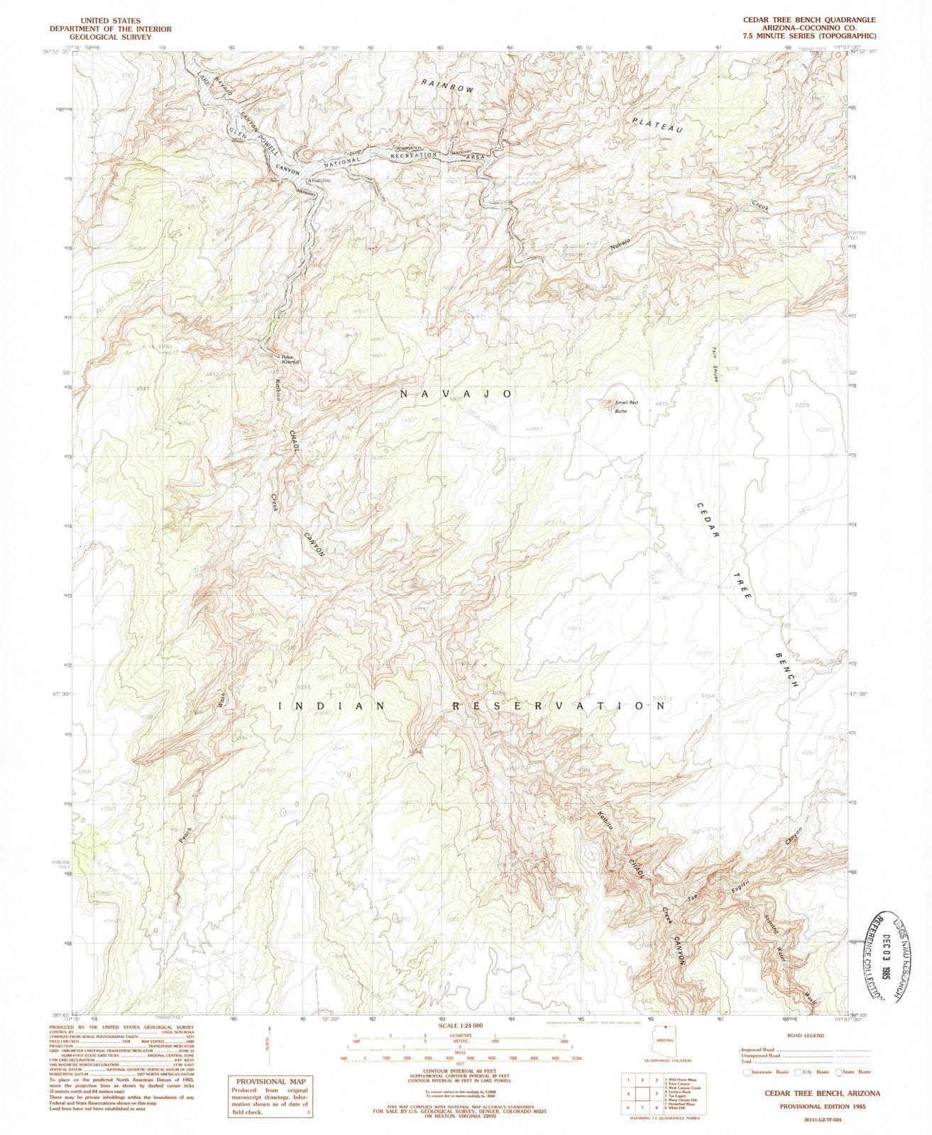 1985 Cedar Tree Bench, AZ - Arizona - USGS Topographic Map