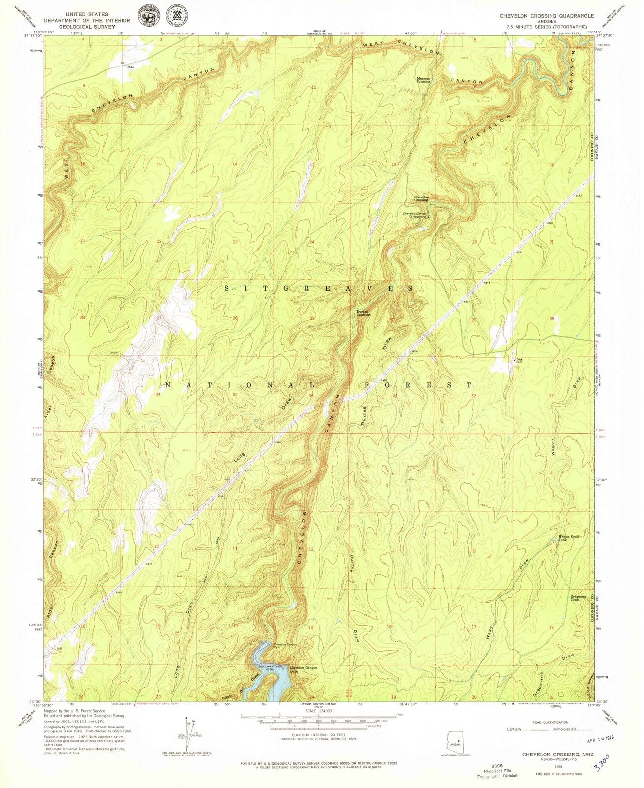 1965 Chevelon Crossing, AZ - Arizona - USGS Topographic Map