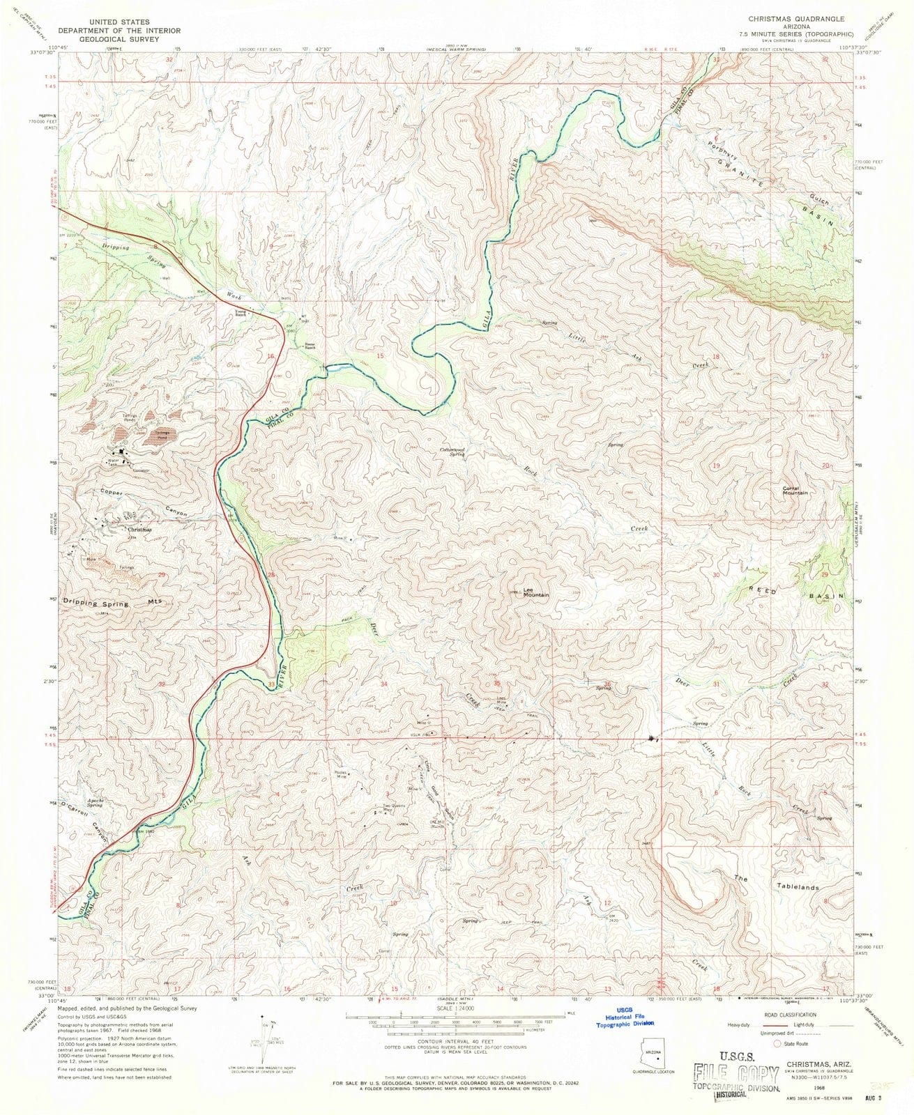 1968 Christmas, AZ - Arizona - USGS Topographic Map