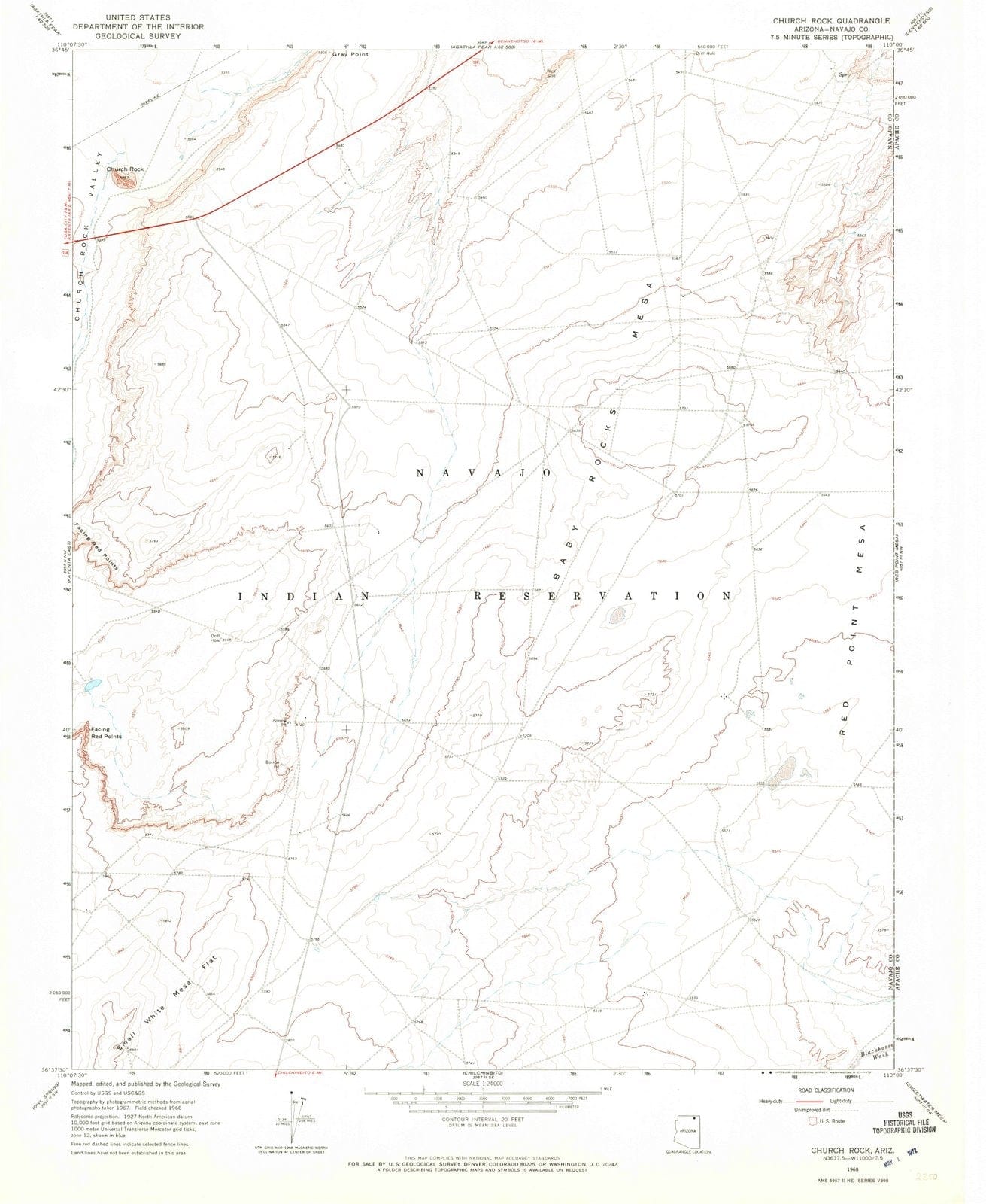 1968 Church Rock, AZ - Arizona - USGS Topographic Map