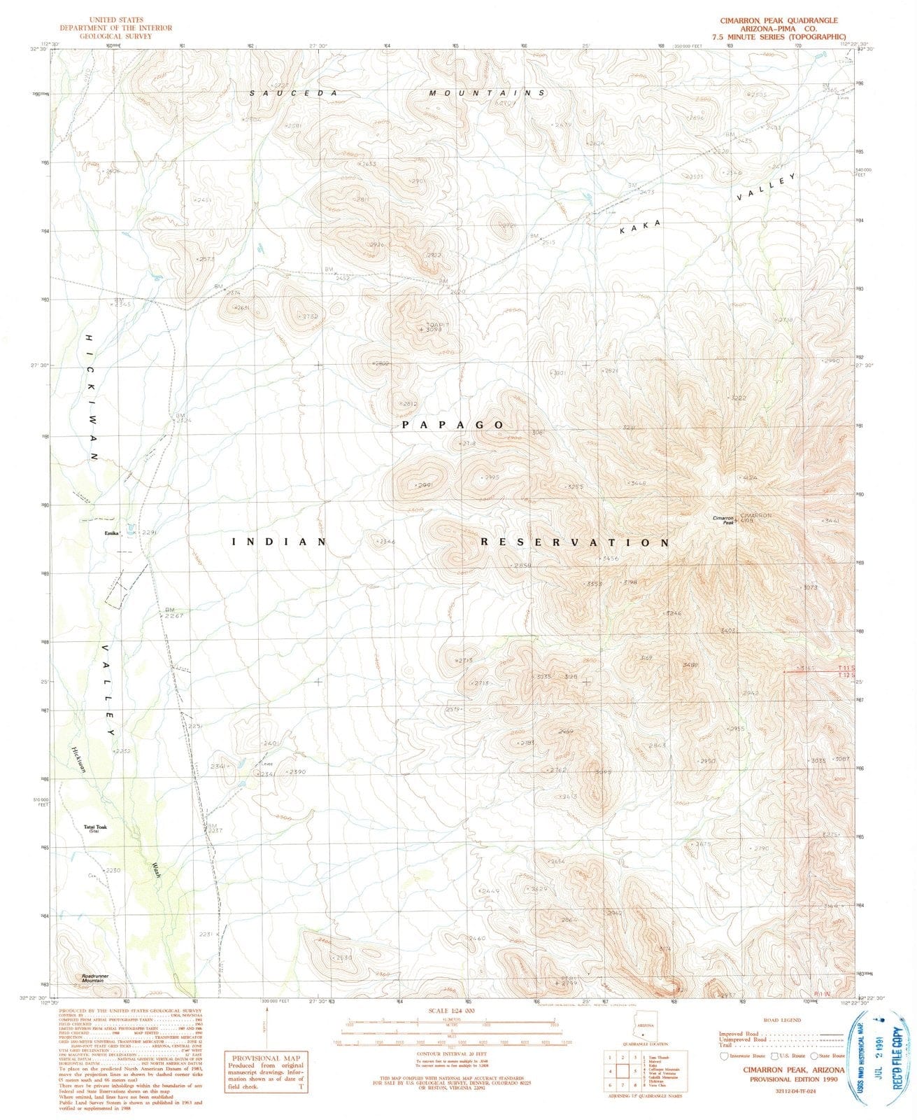 1990 Cimarron Peak, AZ - Arizona - USGS Topographic Map