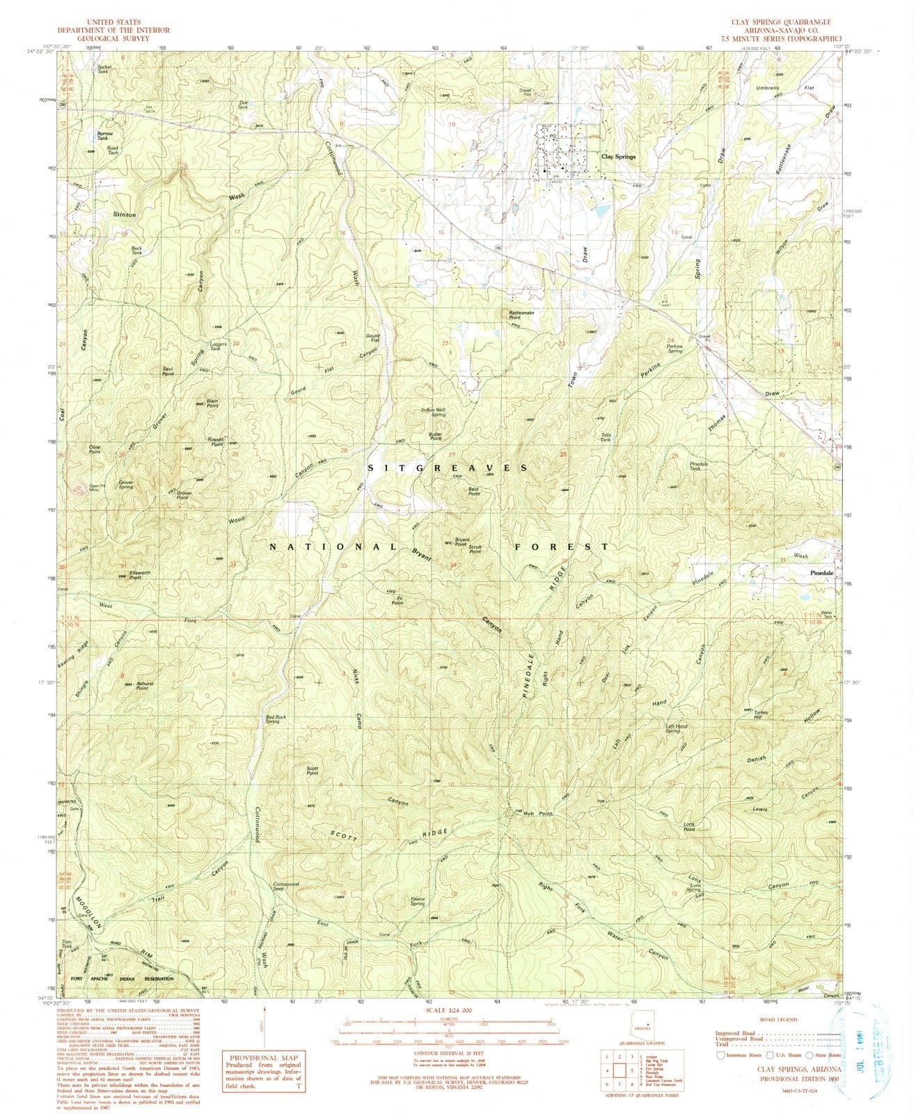 1990 Clay Springs, AZ - Arizona - USGS Topographic Map