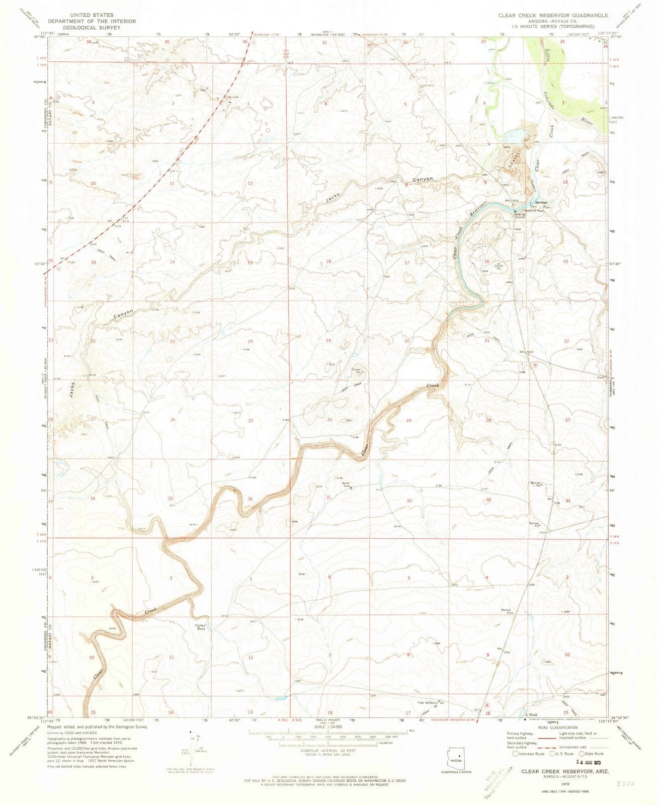 1970 Clear Creek Reservoir, AZ - Arizona - USGS Topographic Map