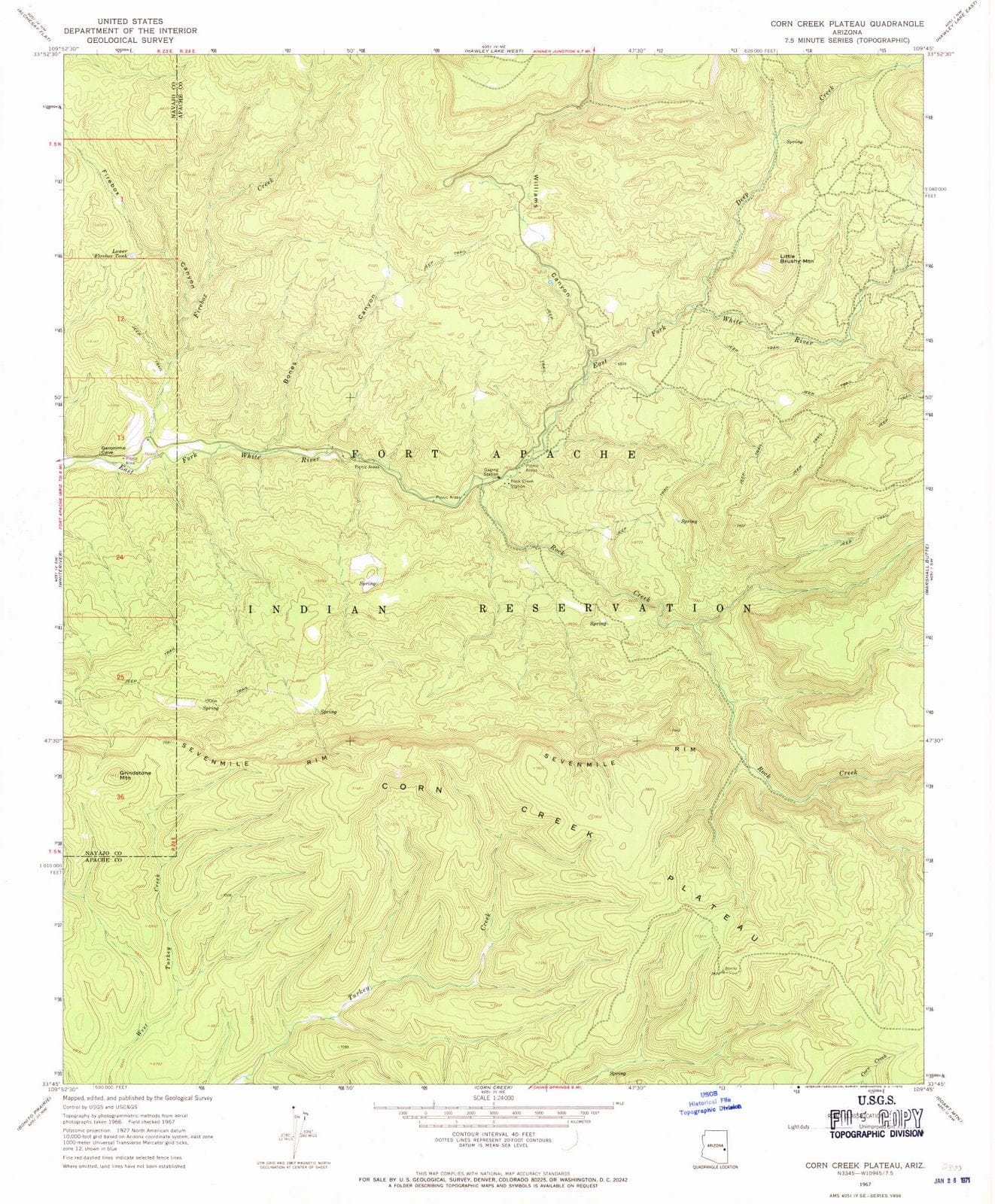 1967 Corn Creek Plateau, AZ - Arizona - USGS Topographic Map