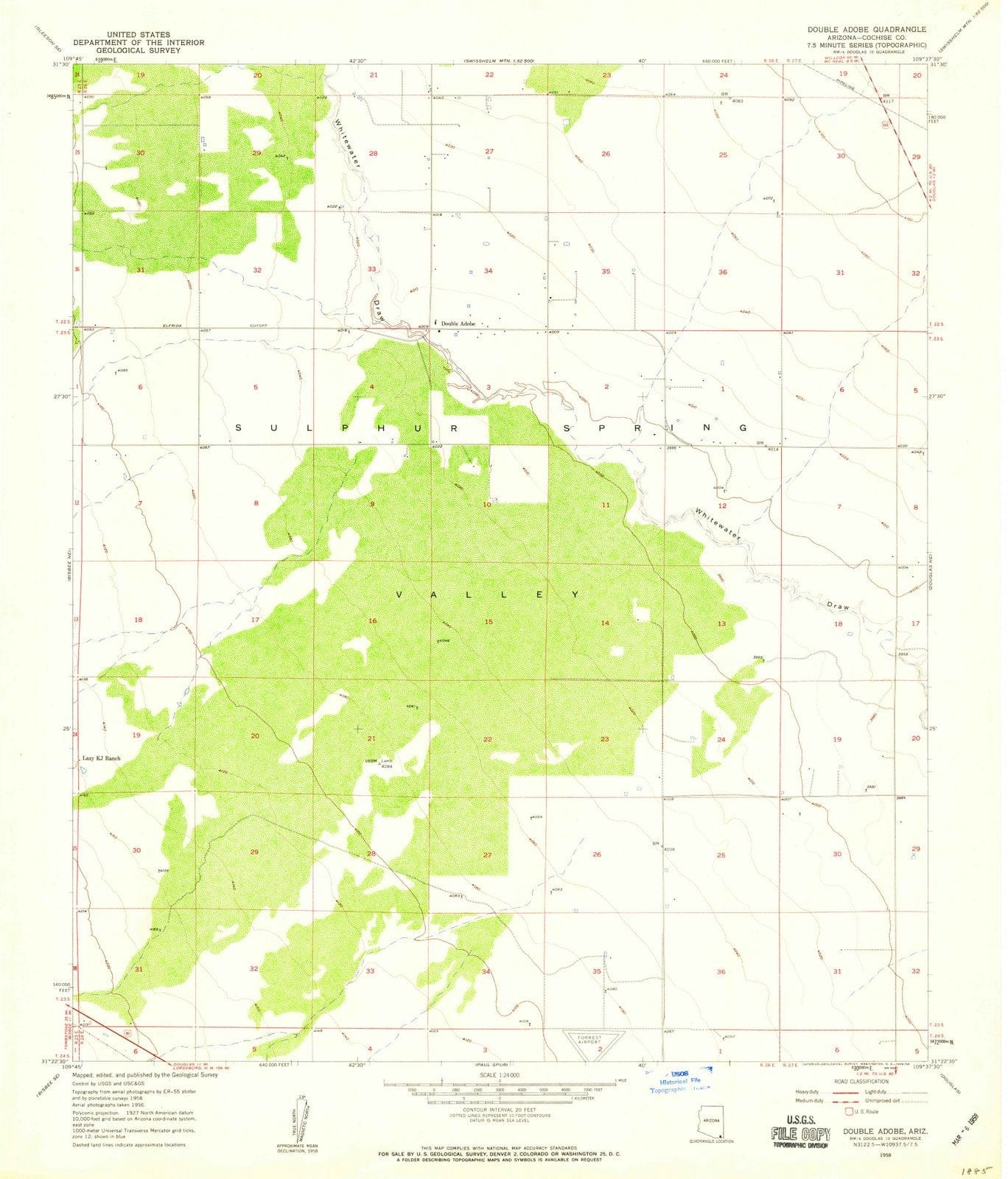 1958 Double Adobe, AZ - Arizona - USGS Topographic Map