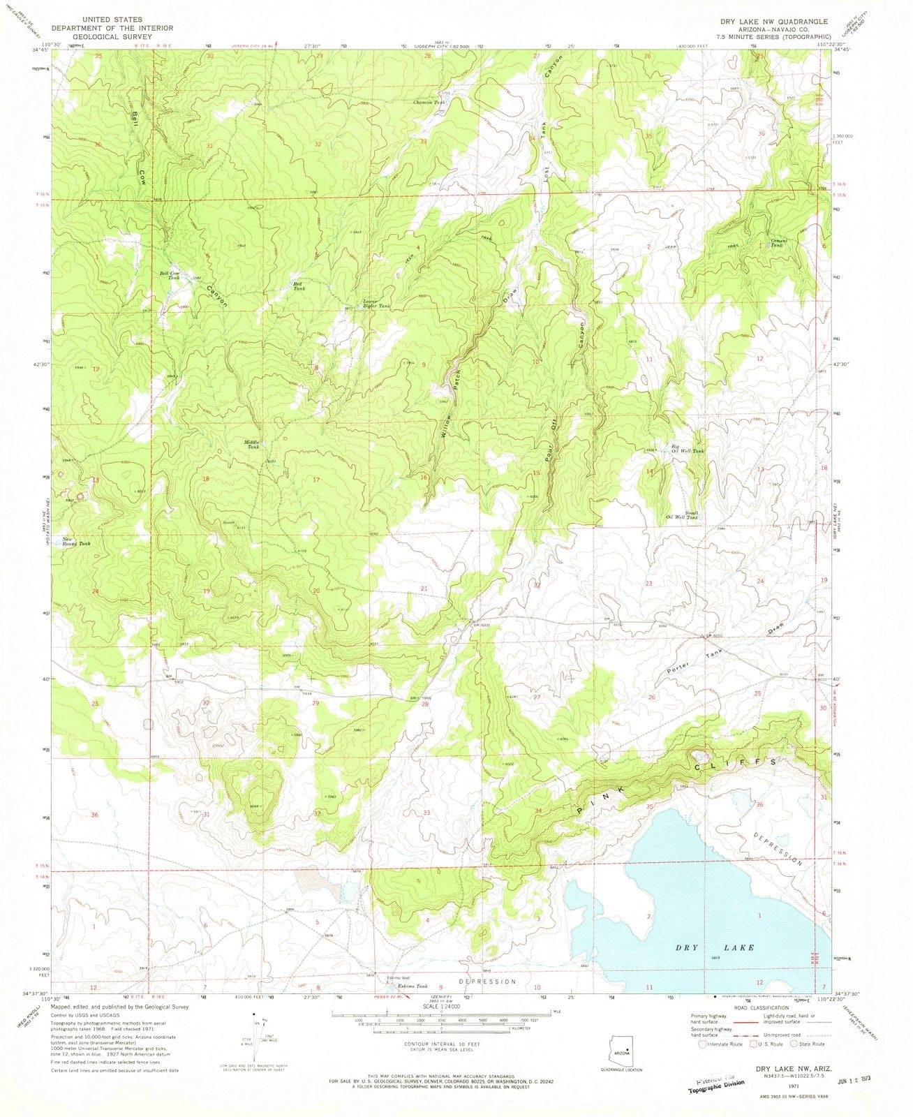 1971 Dry Lake, AZ - Arizona - USGS Topographic Map v2