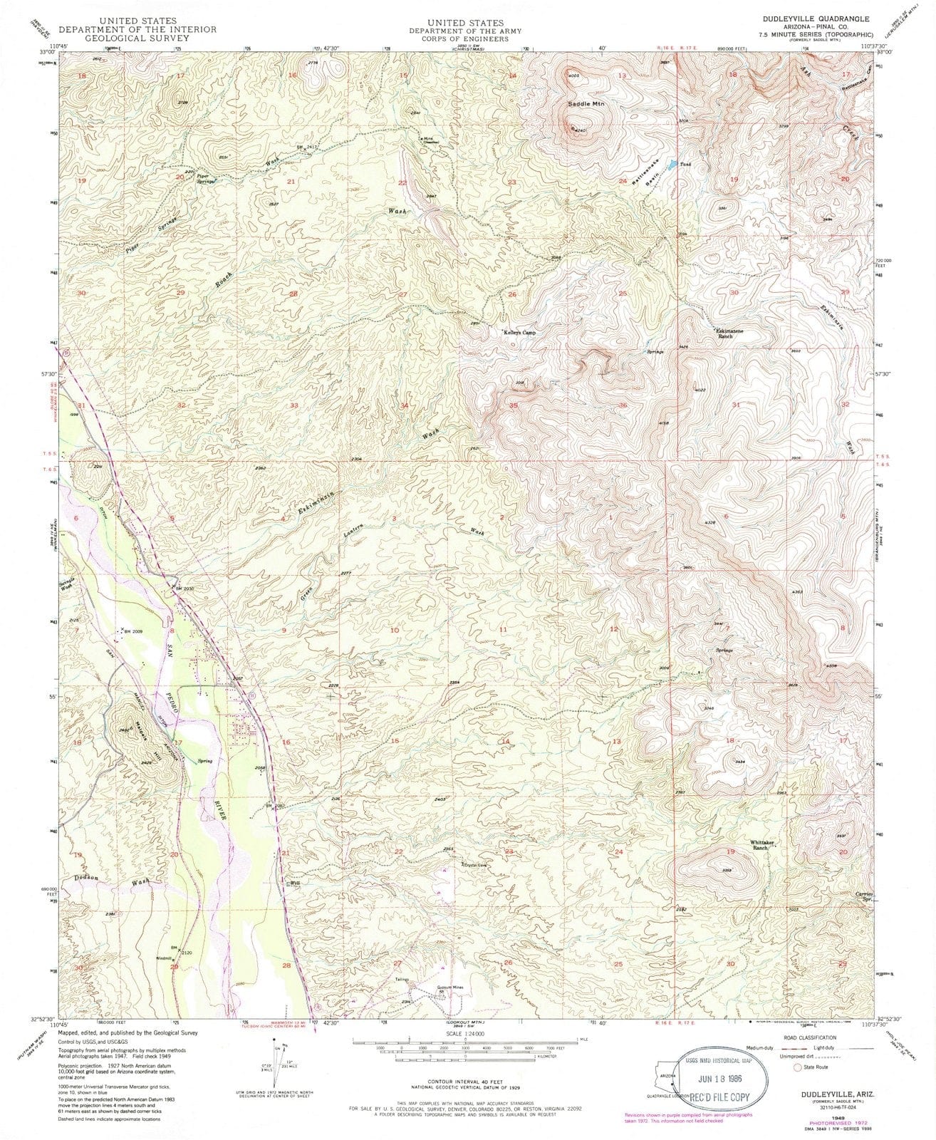 1949 Dudleyville, AZ - Arizona - USGS Topographic Map