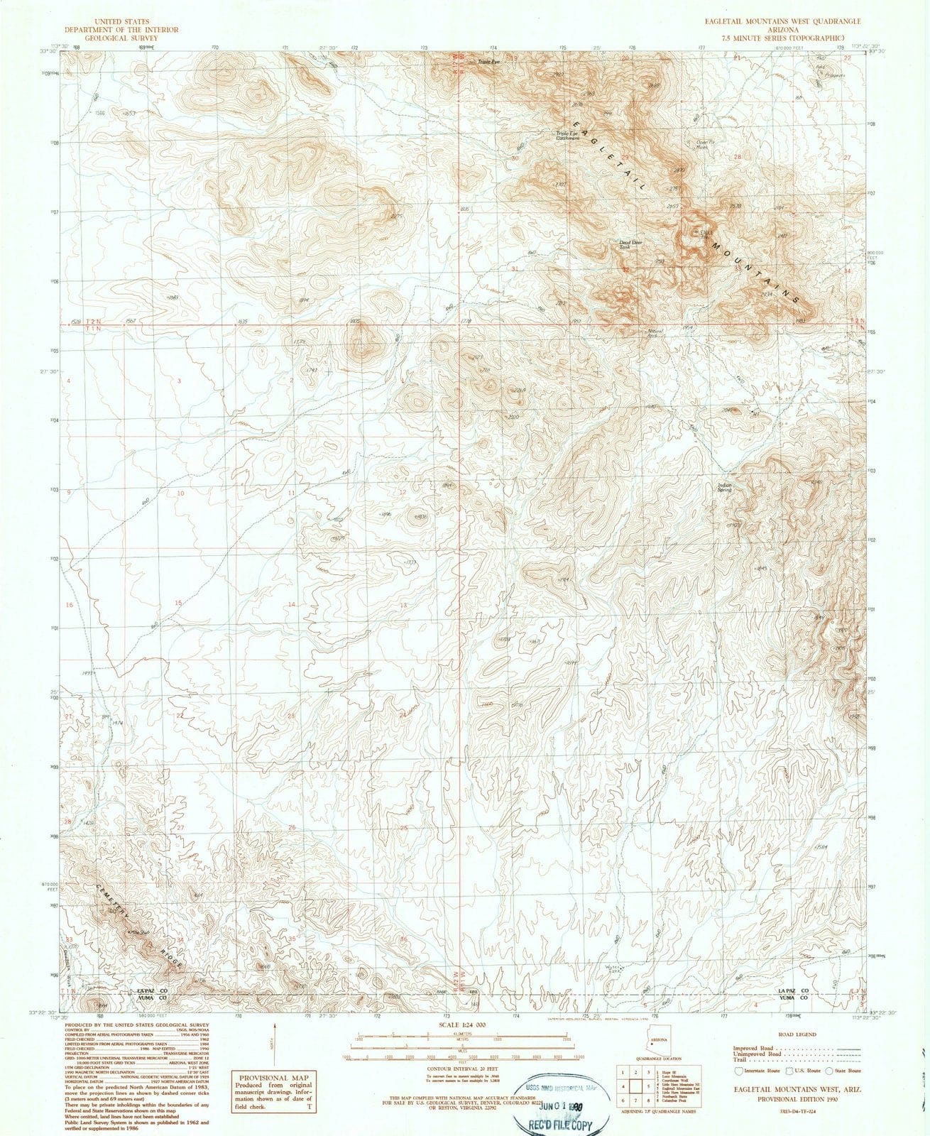 1990 Eagletail Mountains West, AZ - Arizona - USGS Topographic Map
