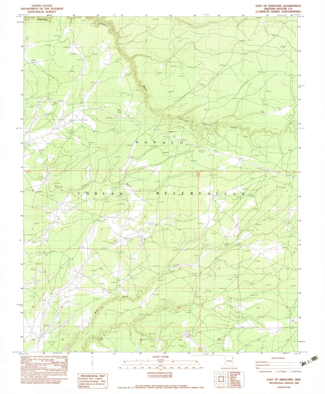 1983 East of Kinlichee, AZ - Arizona - USGS Topographic Map