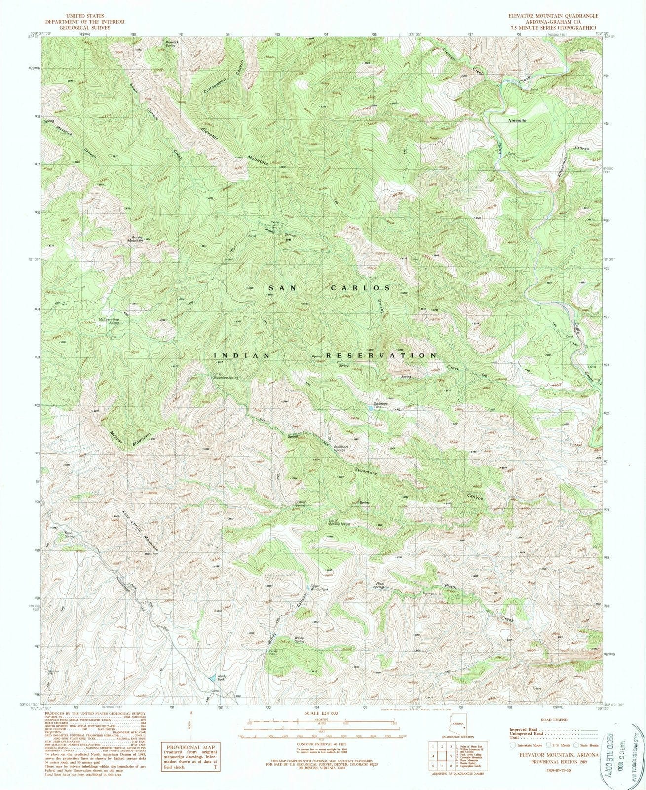 1989 Elevator Mountain, AZ - Arizona - USGS Topographic Map