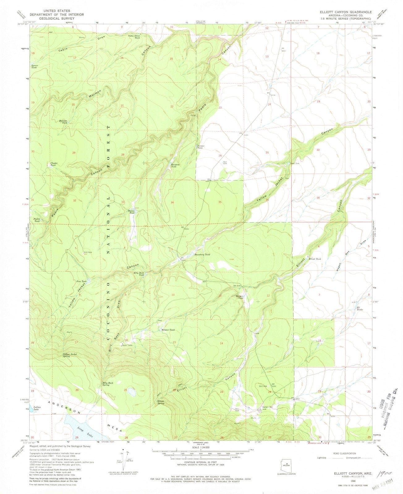1968 Elliott Canyon, AZ - Arizona - USGS Topographic Map