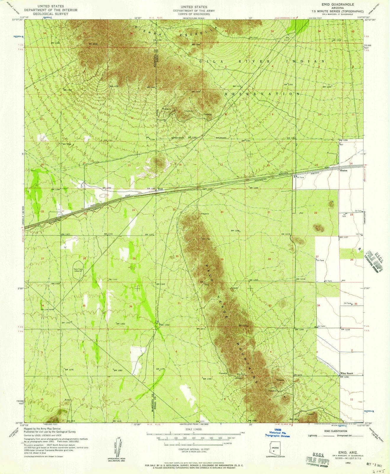 1952 Enid, AZ - Arizona - USGS Topographic Map