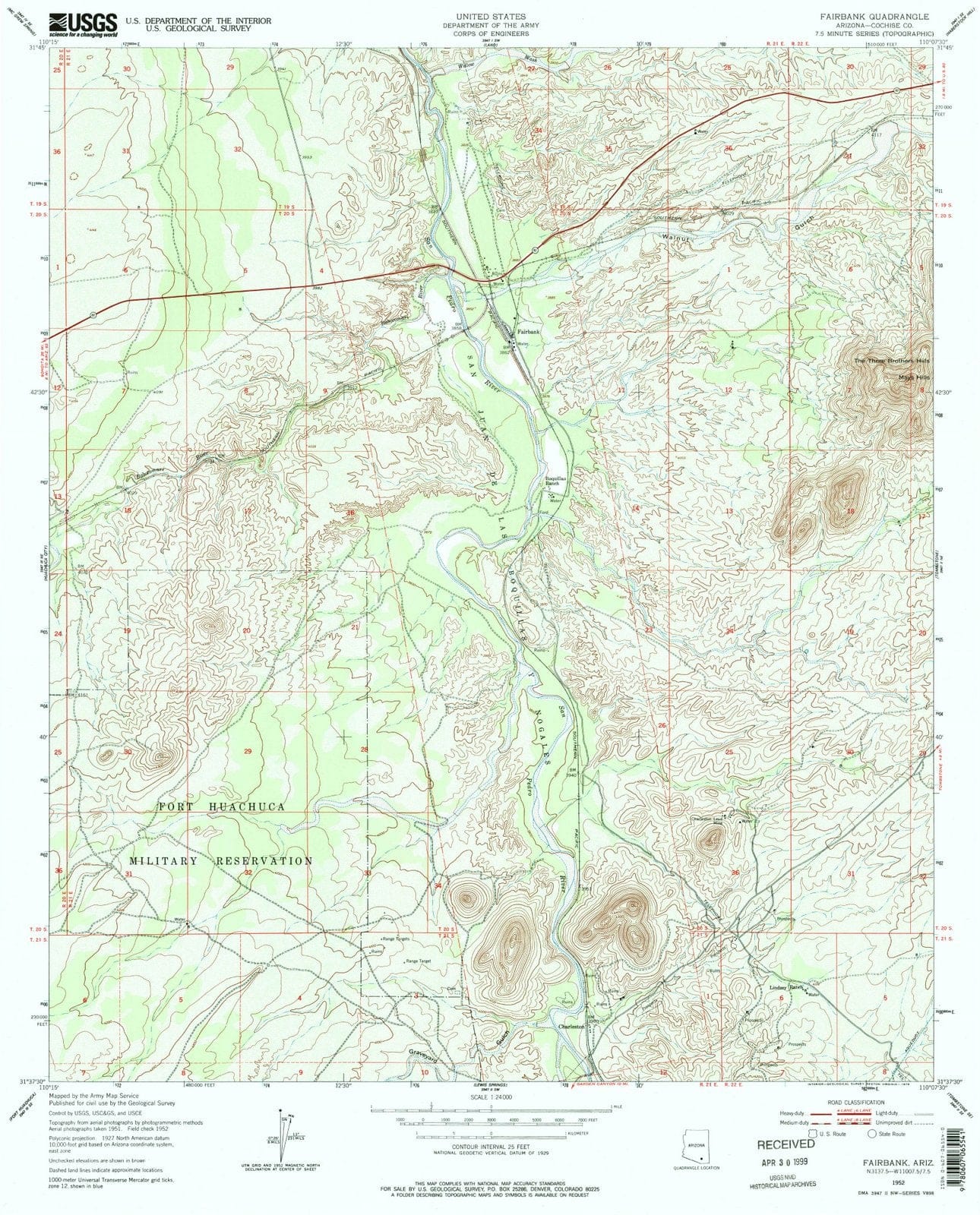1952 Fairbank, AZ - Arizona - USGS Topographic Map