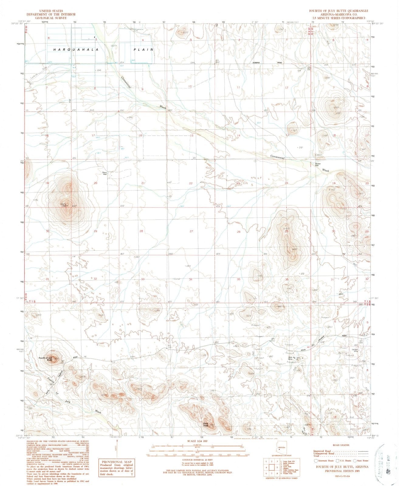 1989 Fourth of July Butte, AZ - Arizona - USGS Topographic Map