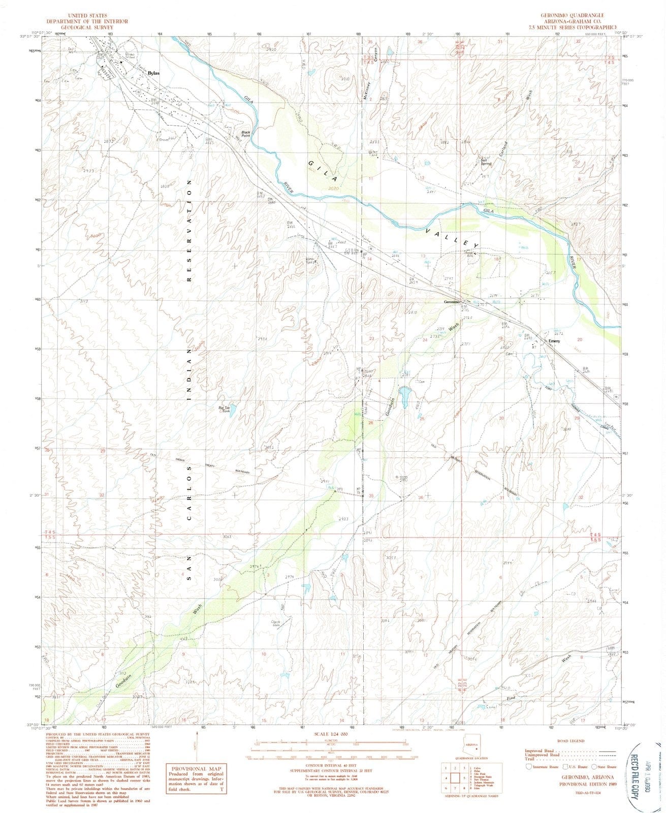 1989 Geronimo, AZ - Arizona - USGS Topographic Map