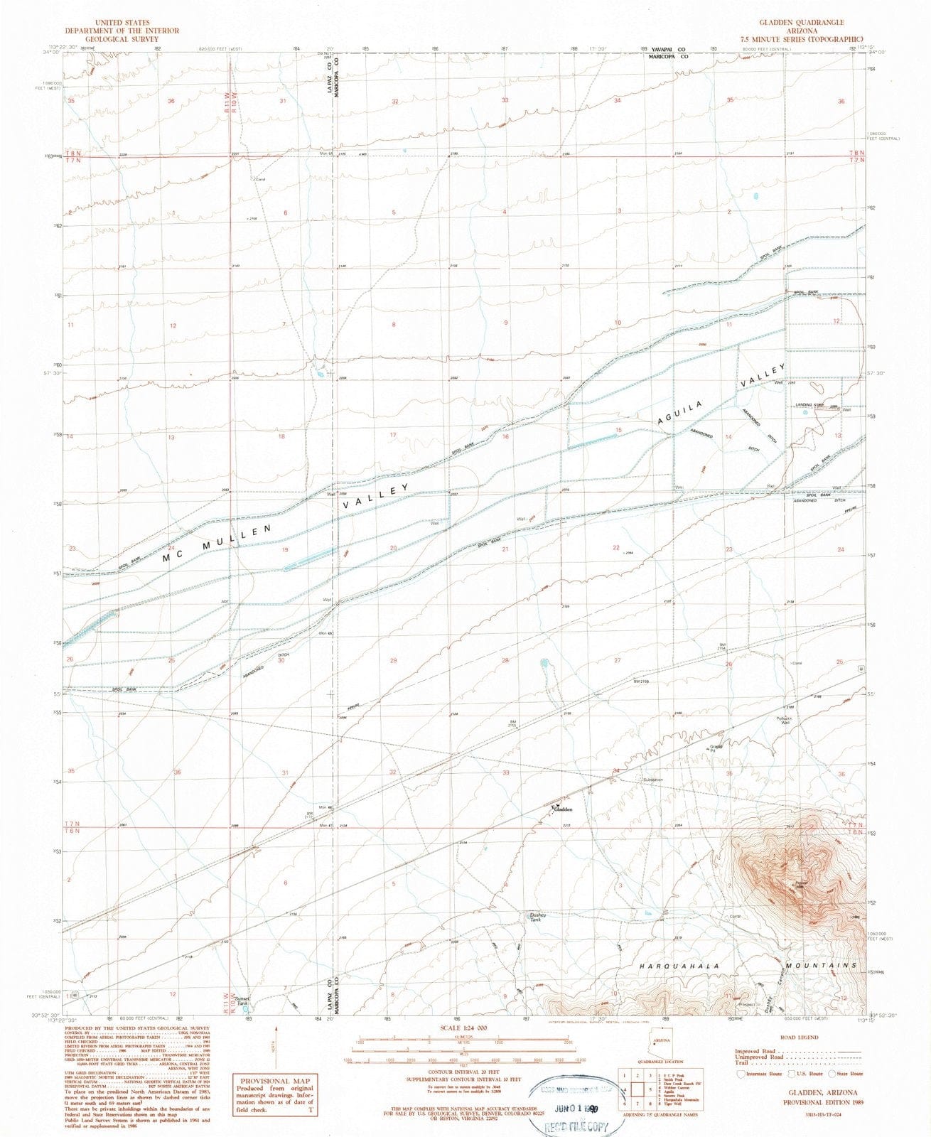 1989 Gladden, AZ - Arizona - USGS Topographic Map