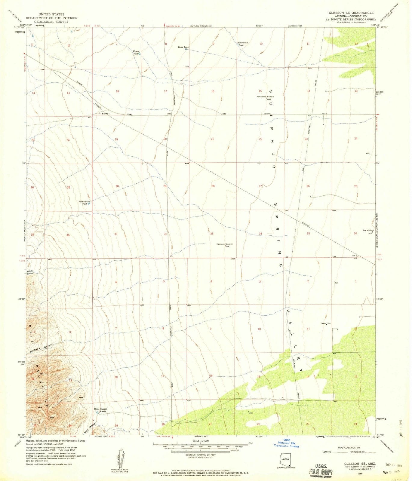 1958 Gleeson, AZ - Arizona - USGS Topographic Map v2