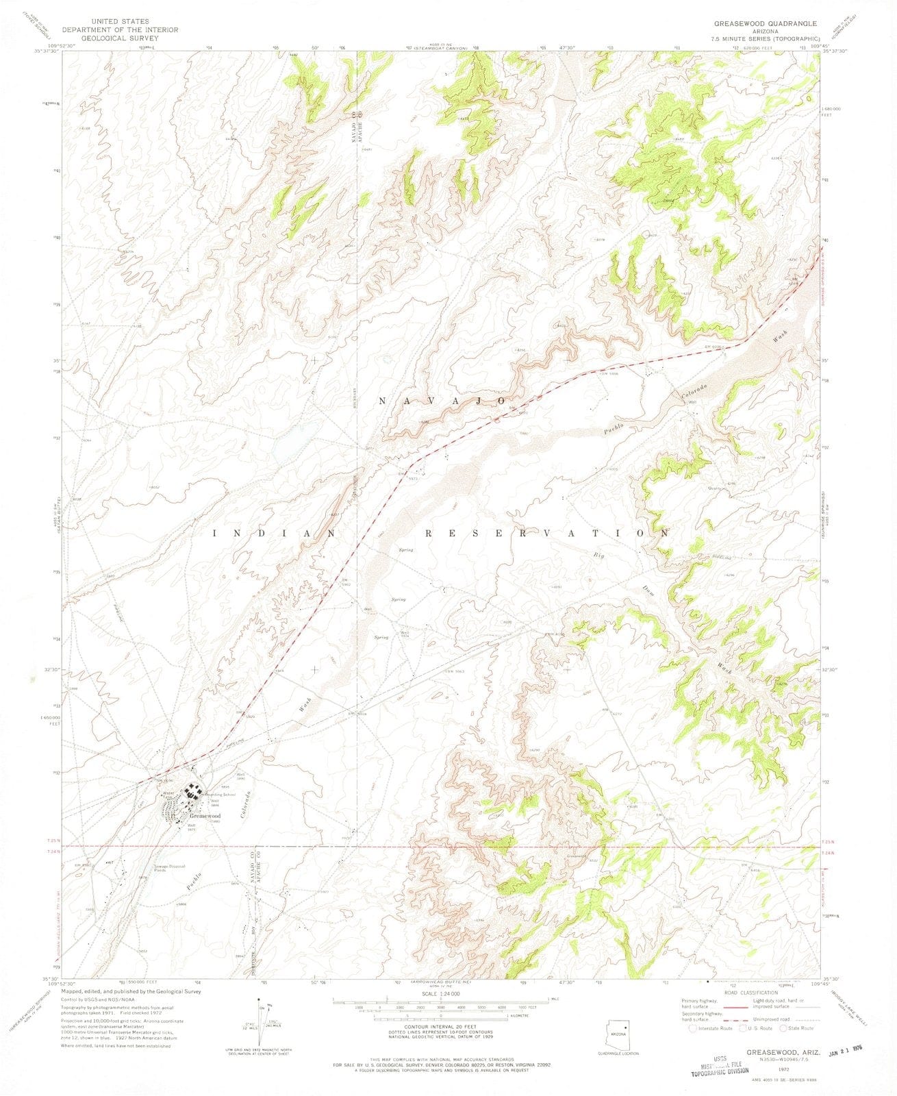 1972 Greasewood, AZ - Arizona - USGS Topographic Map