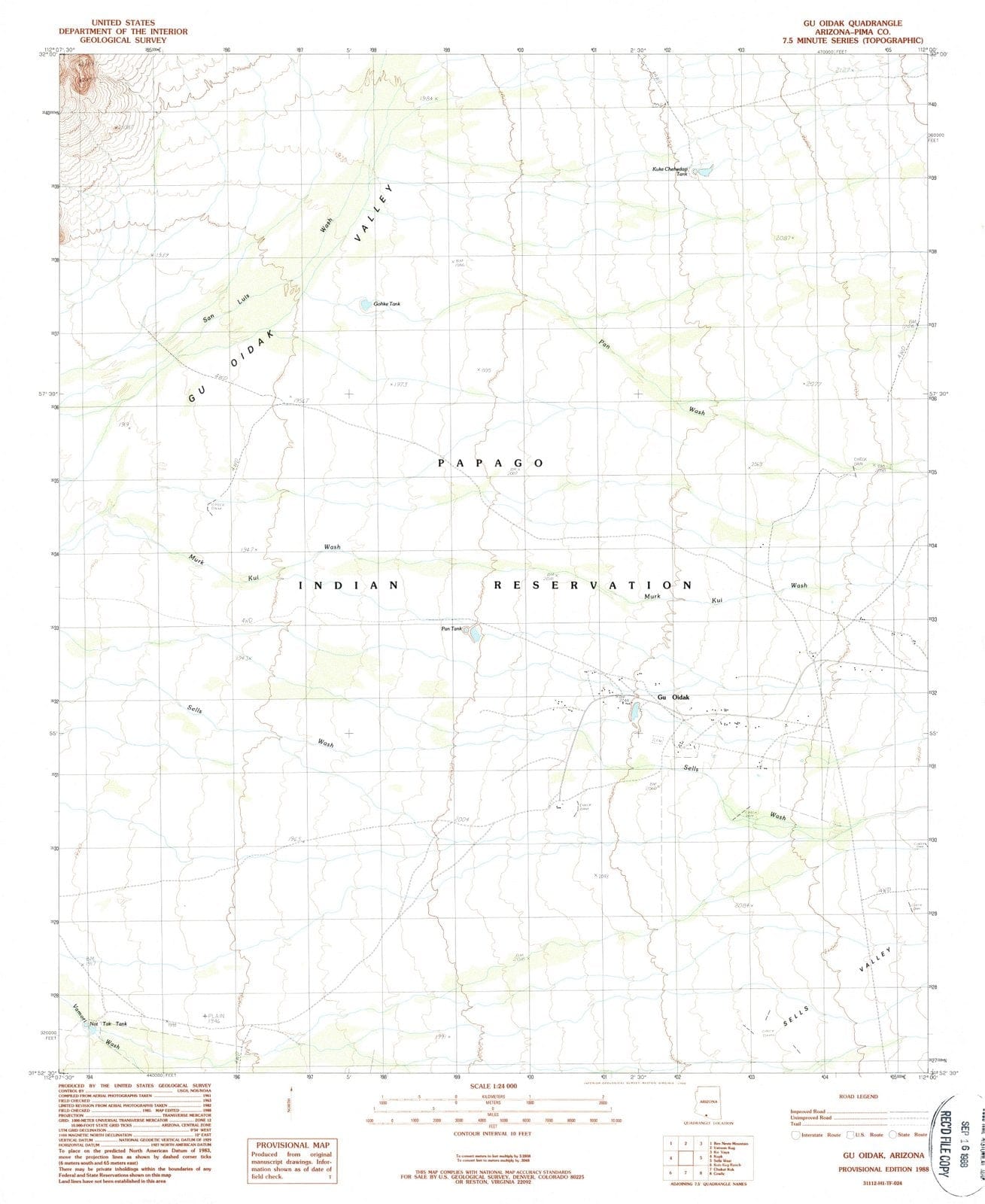 1988 Gu Oidak, AZ - Arizona - USGS Topographic Map