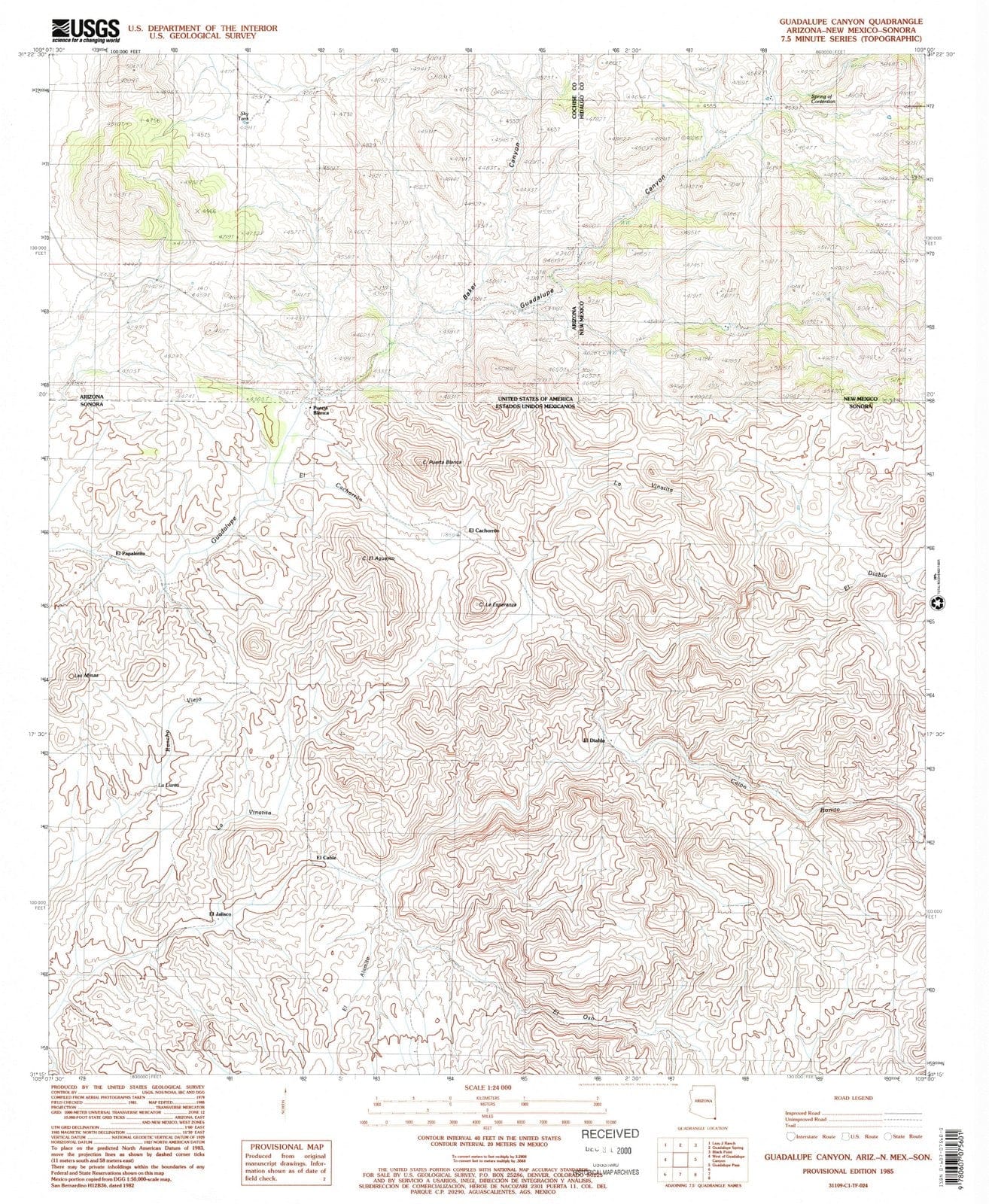 1985 Guadalupe Canyon, AZ - Arizona - USGS Topographic Map
