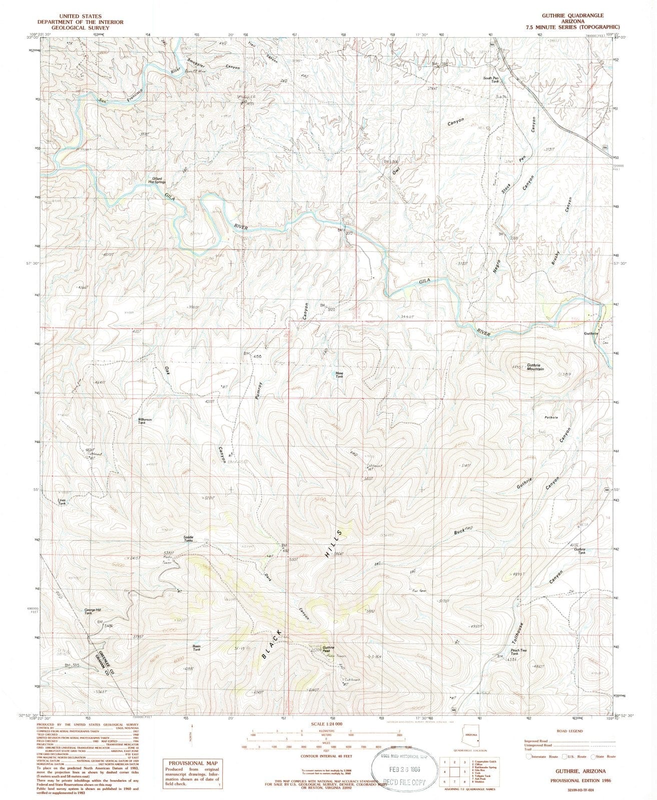 1986 Guthrie, AZ - Arizona - USGS Topographic Map