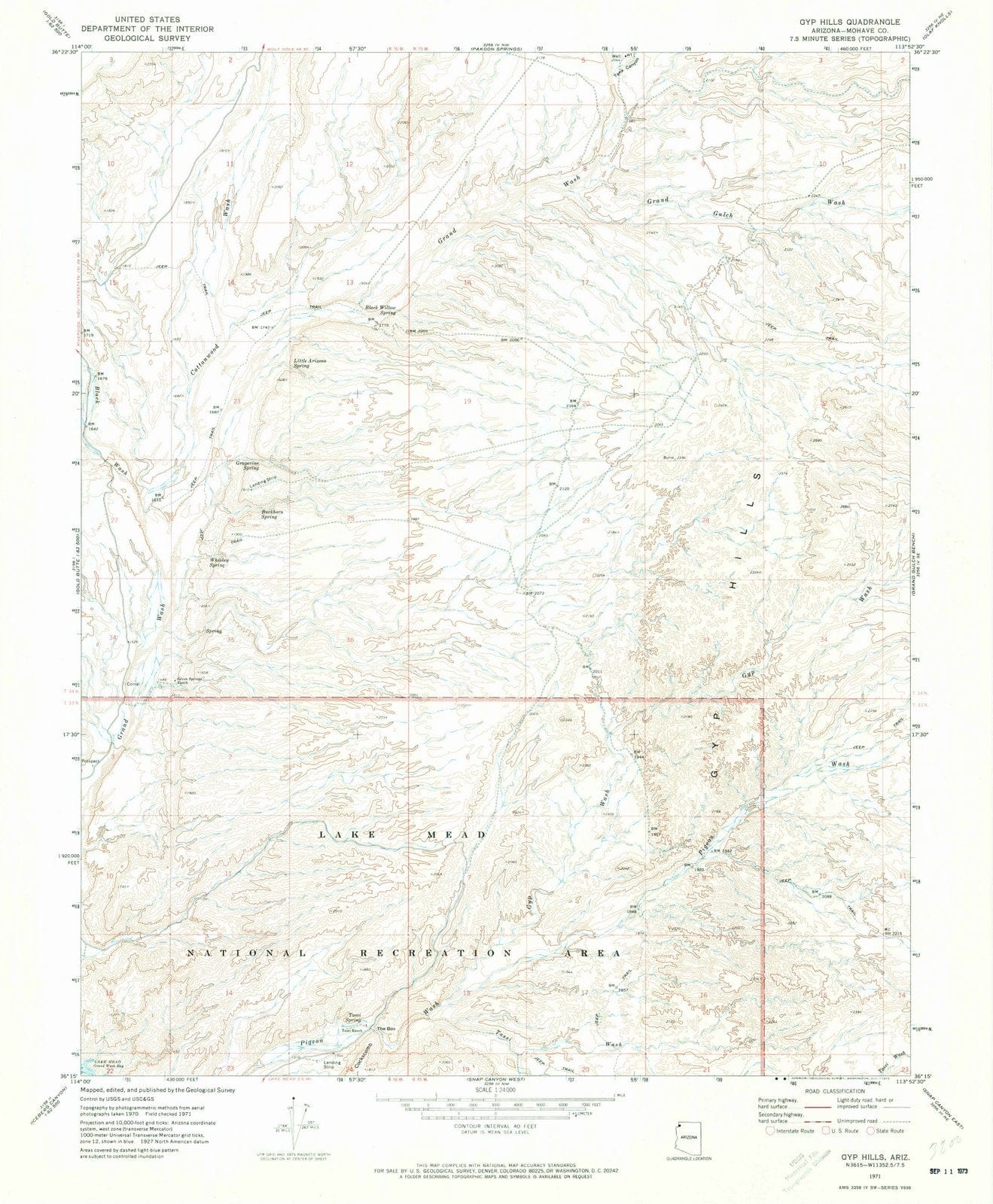 1971 Gyp Hills, AZ - Arizona - USGS Topographic Map