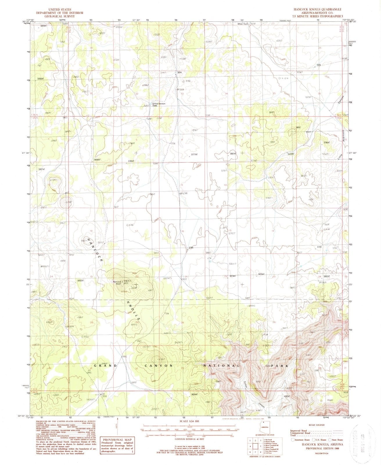 1988 Hancock Knolls, AZ - Arizona - USGS Topographic Map