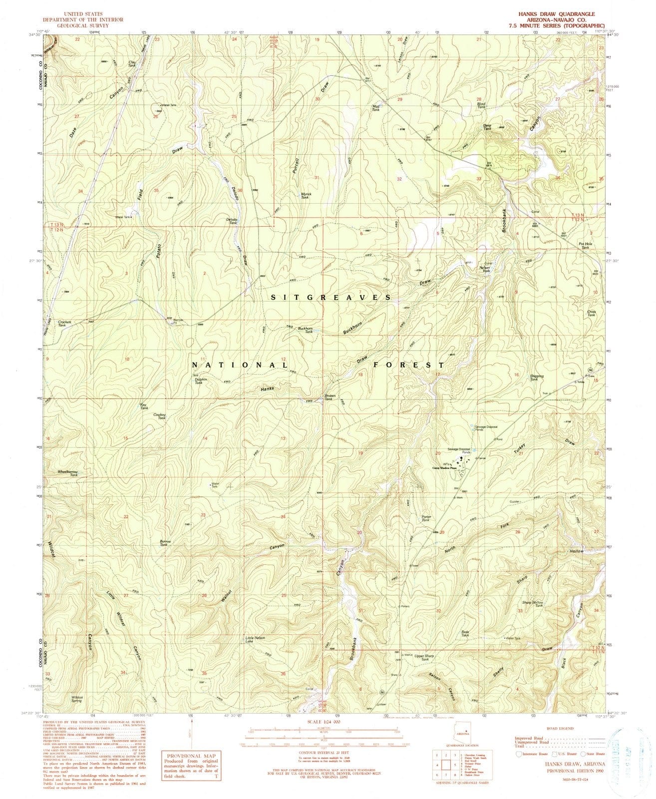 1990 Hanksraw, AZ - Arizona - USGS Topographic Map