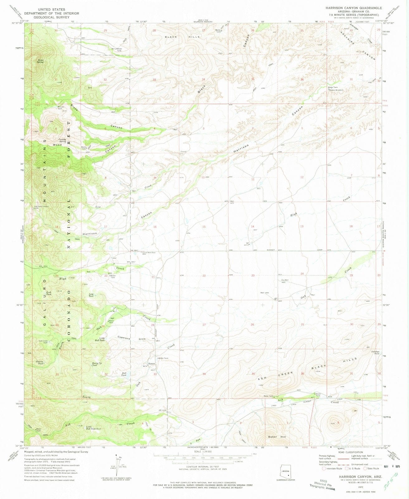1972 Harrison Canyon, AZ - Arizona - USGS Topographic Map