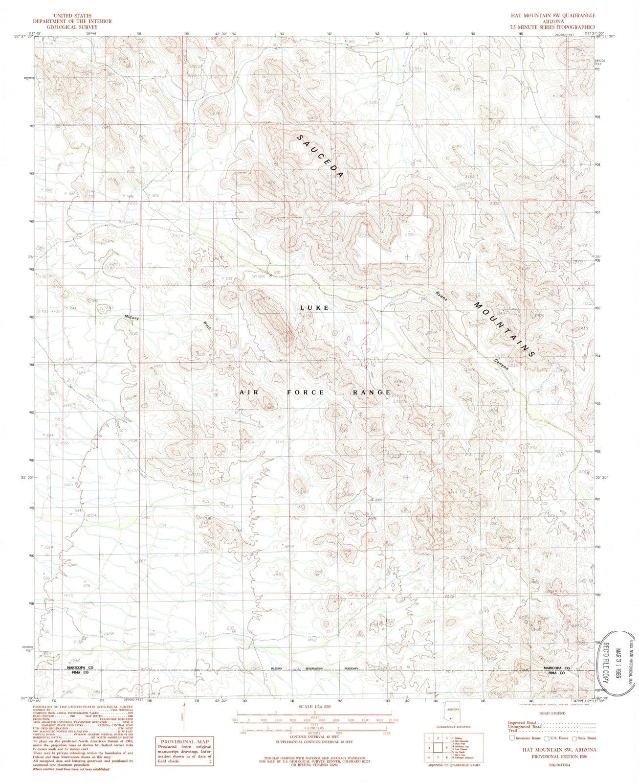 1986 Hat Mountain, AZ - Arizona - USGS Topographic Map
