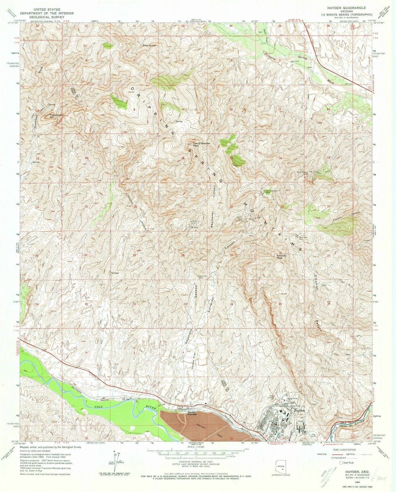 1964 Hayden, AZ - Arizona - USGS Topographic Map